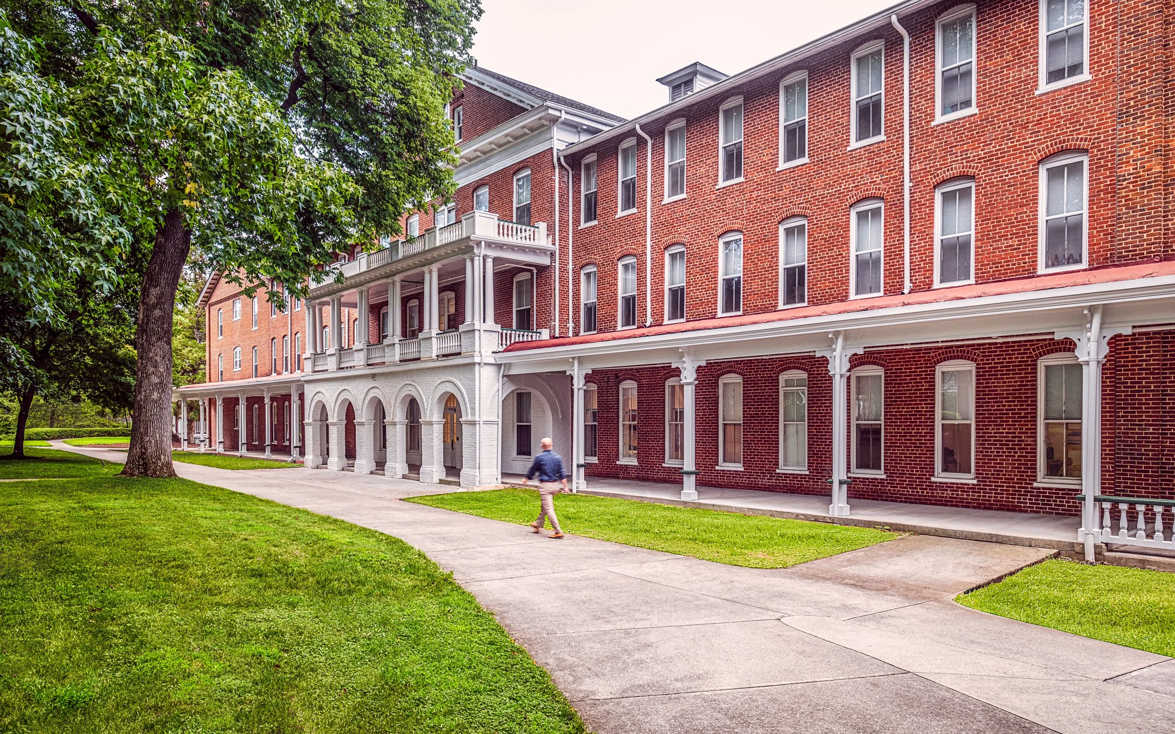 Exterior view at Hollins West Dorm, highlighting [space/design feature] and the renovated student living environment. COmpleted by CPL Architectue and photographed by Lange Photo Studio. 