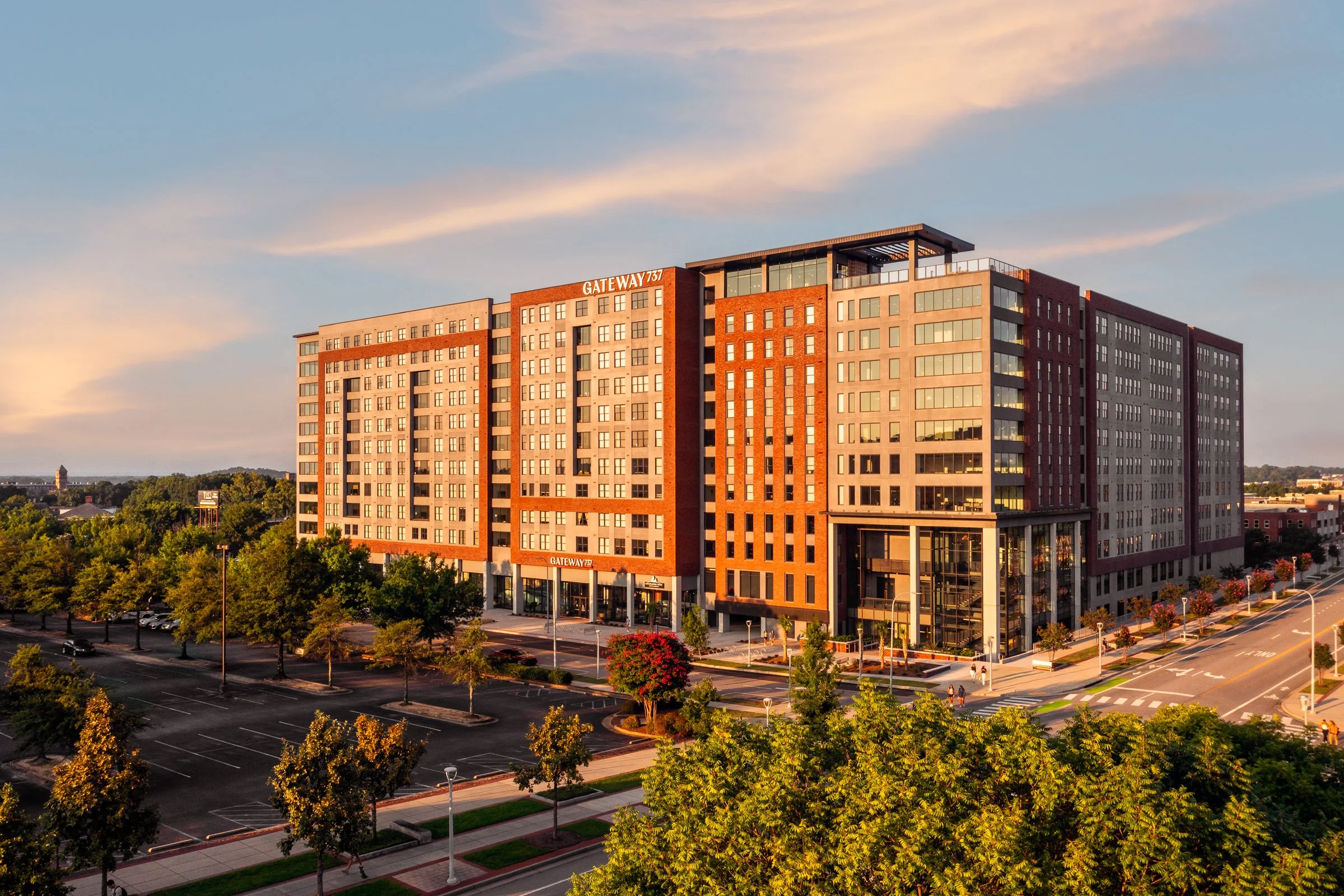 Architectural and lifestyle photography by Paul Lange of Lange Photo Studio, showcasing Gateway 737, a 940-bed student housing community near the University of South Carolina. The series captures the building's modern design, vibrant communal spaces,
