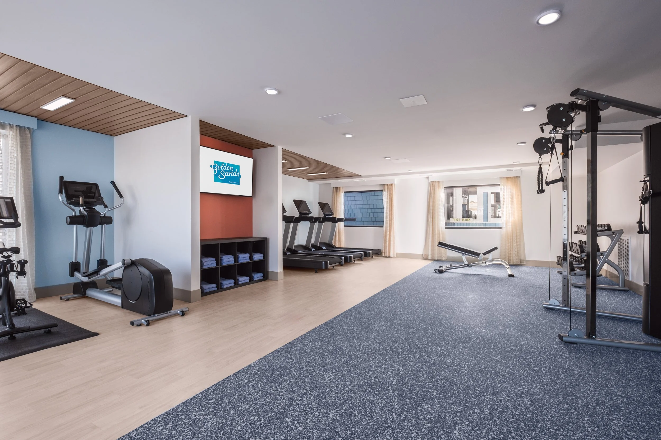 Hospitality photography of the gym at Golden Sands Hotel amenity space, highlighting design cohesion, proper lighting, and guest-ready staging.