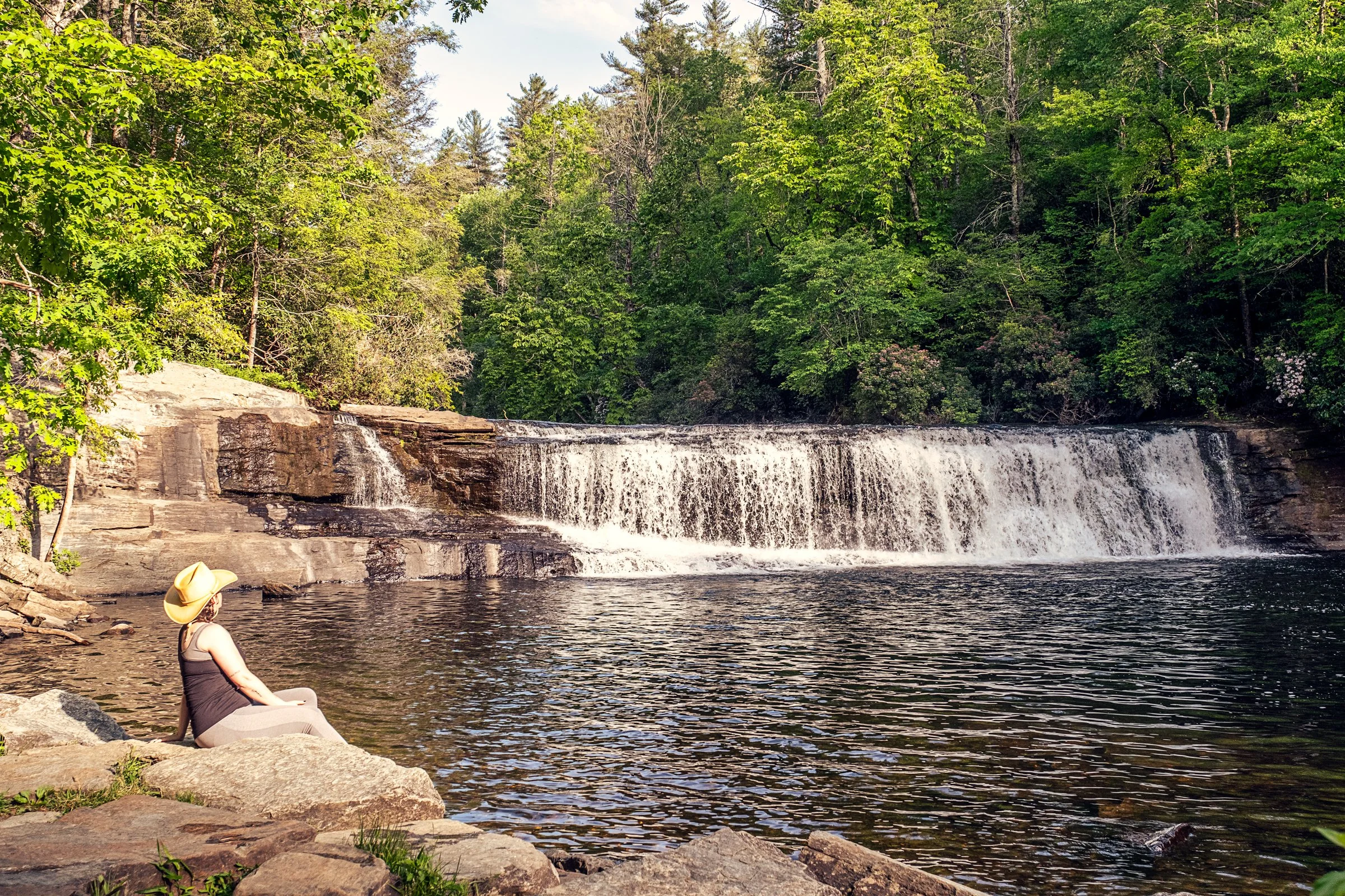 Hooker Falls and High Falls, two waterfalls in DuPont State Forest near Asheville, North Carolina. Photographed by Lange Photo Studio. 