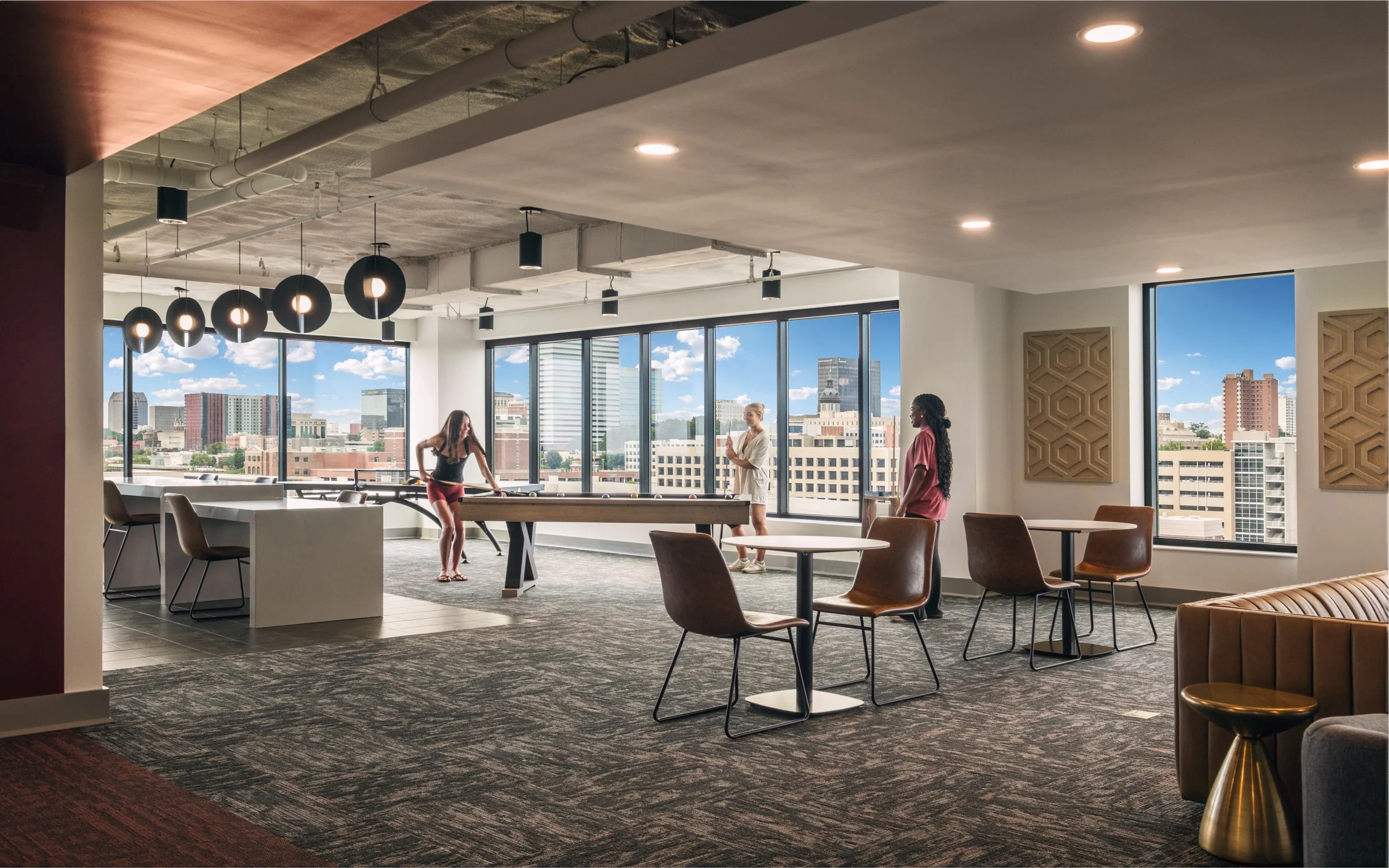 Architectural and lifestyle photography by Paul Lange of Lange Photo Studio, showcasing Gateway 737, a 940-bed student housing community near the University of South Carolina. The series captures the building's modern design, vibrant communal spaces,