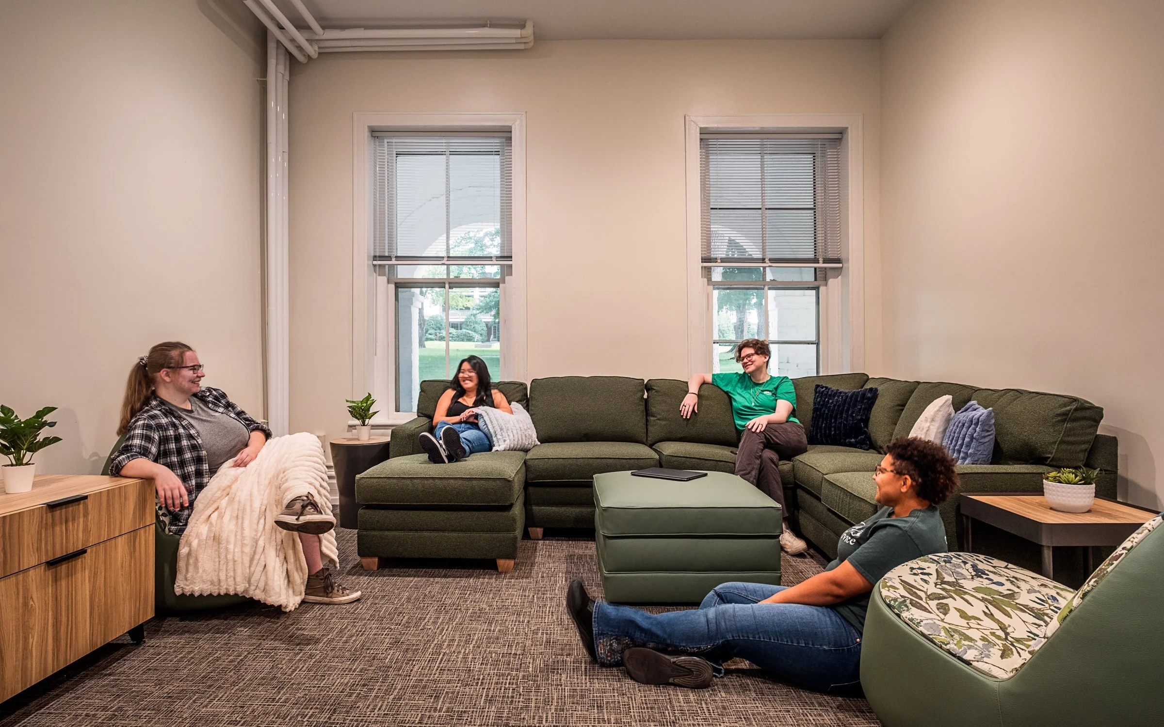 Interior view at Hollins West Dorm, highlighting [space/design feature] and the renovated student living environment. COmpleted by CPL Architectue and photographed by Lange Photo Studio. 