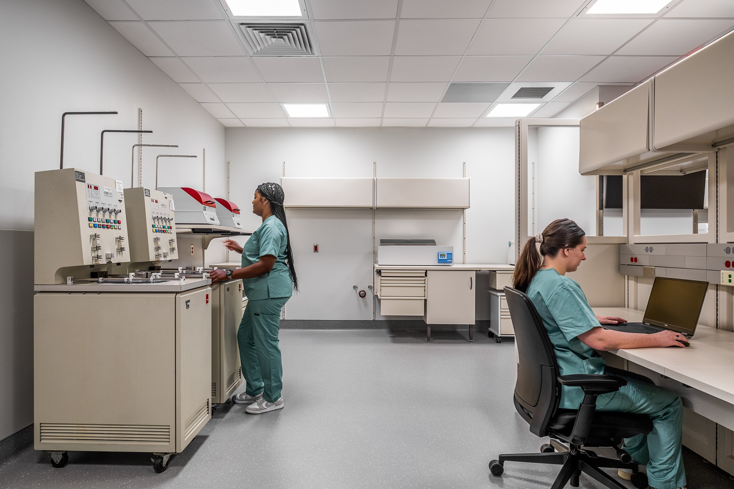 Interior view at Atrium Health Wake Forest, highlighting modern design, function and patient comfort.