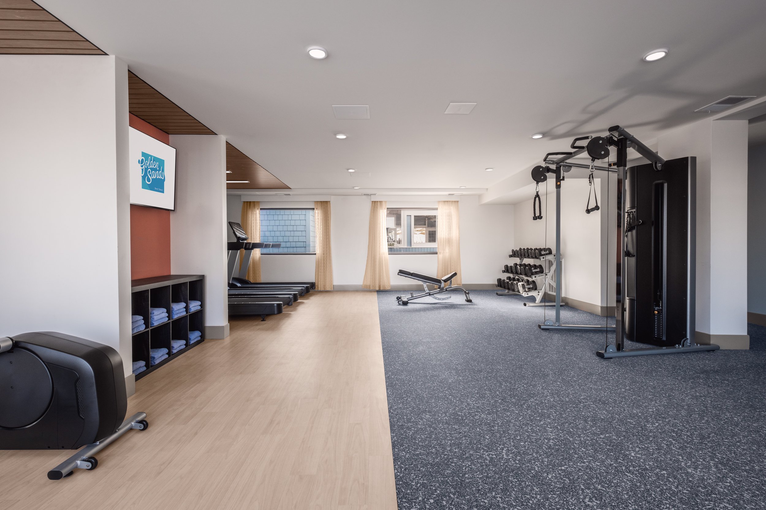 Hospitality photography of the gym at Golden Sands Hotel amenity space, highlighting design cohesion, proper lighting, and guest-ready staging.