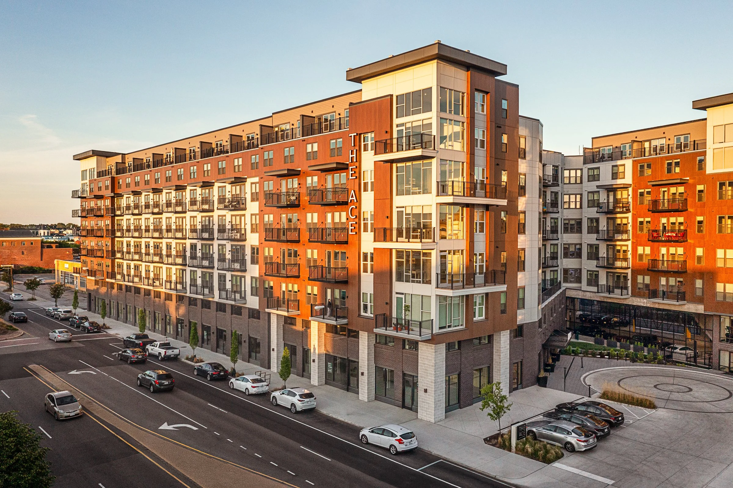 Architectural photography by Paul Lange of Lange Photo Studio, showcasing Ace Apartments in Richmond, VA. The series captures the building's modern design, vibrant communal spaces, rooftop lounge, resort-style pool, highlighting the dynami living exp