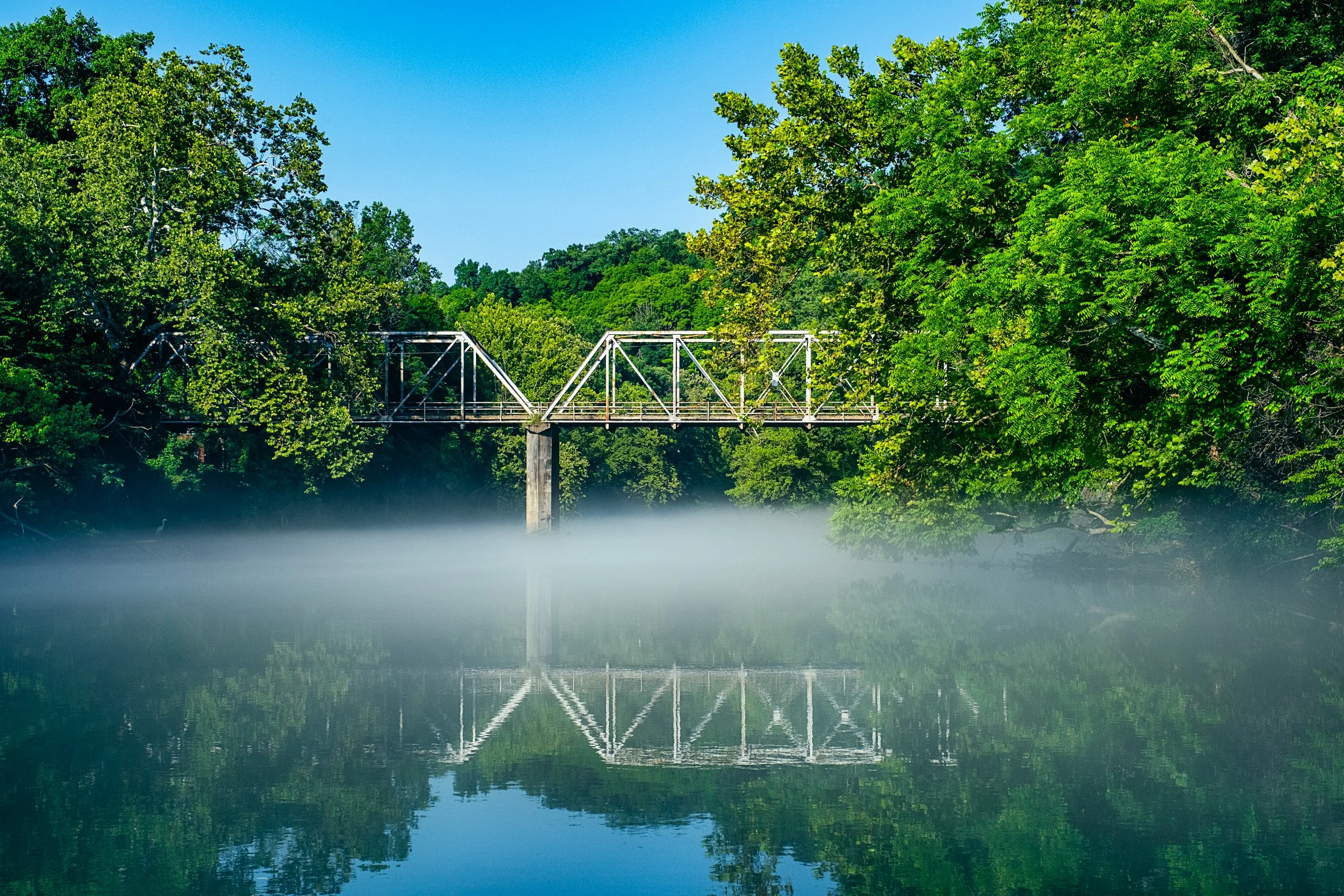 Guided fly fishing trip with Asheville Fly Fishing Company on a foggy river near Asheville, North Carolina. Photographed by Lange Photo Studio.