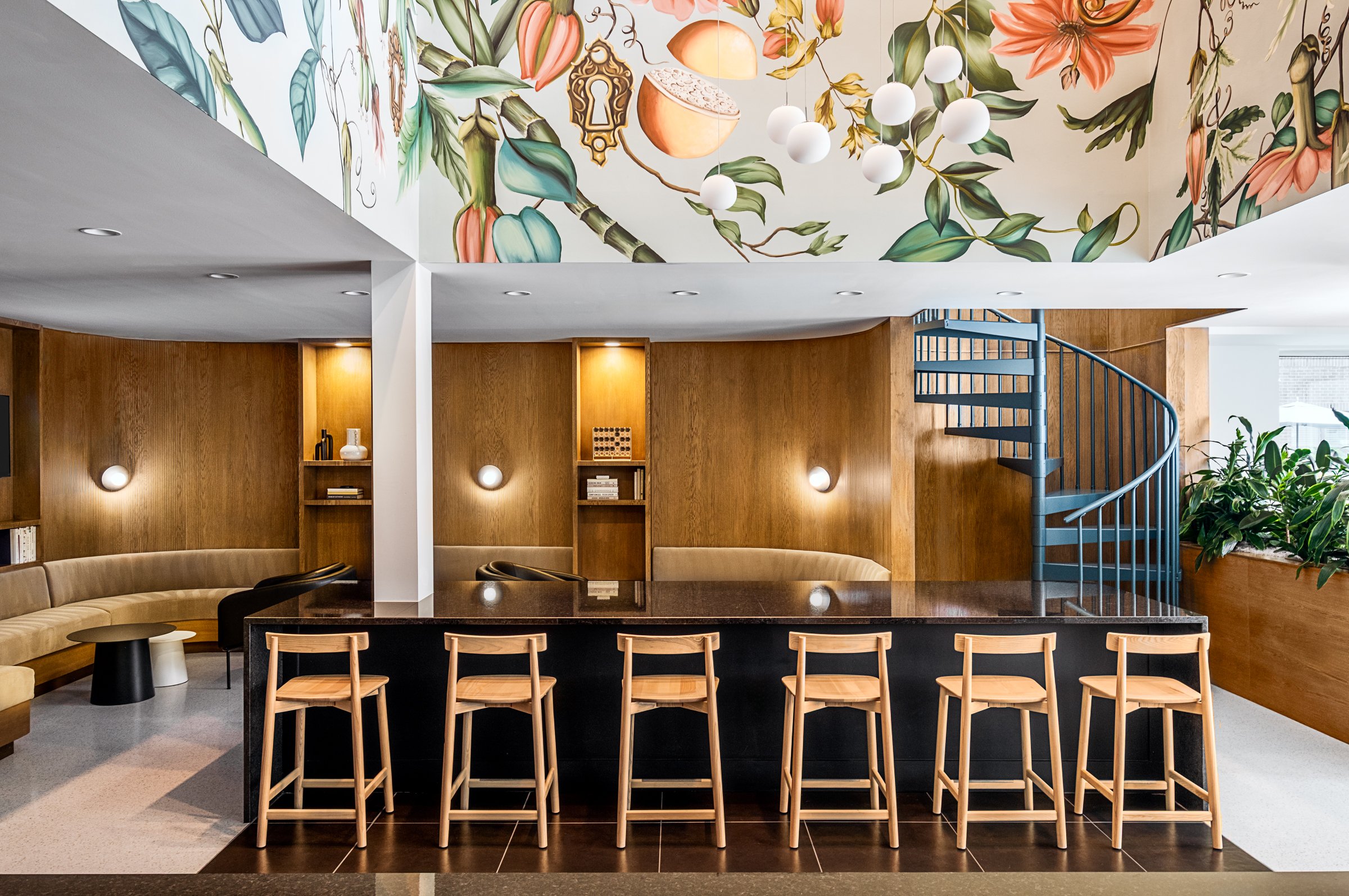 Architectural photography by Paul Lange of Lange Photo Studio, showcasing The Guild in Richmond, VA. The series captures the building's modern design, vibrant communal spaces, rooftop lounge, resort-style pool, highlighting the dynamic living experie