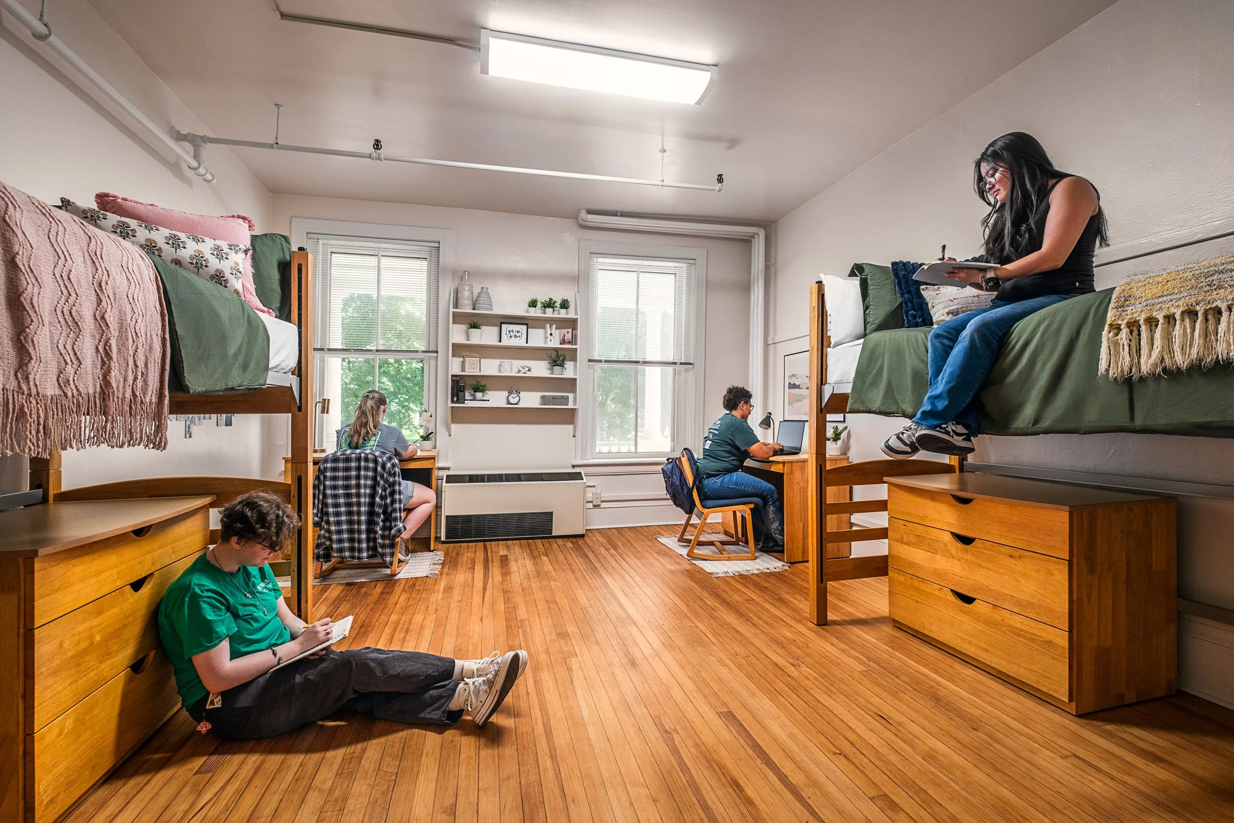 Interior view at Hollins West Dorm, highlighting [space/design feature] and the renovated student living environment. COmpleted by CPL Architectue and photographed by Lange Photo Studio. 