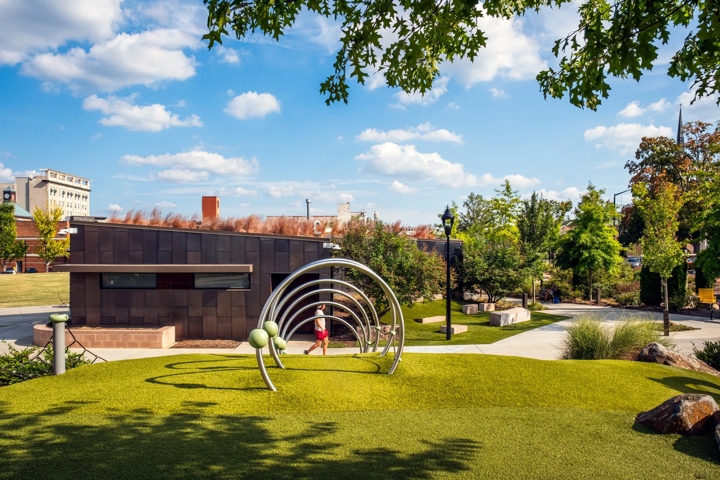 Belltower Green in Salisbury, NC highlighting its modern architecture, public use, and urban setting. Created by Lange Photo Studio.