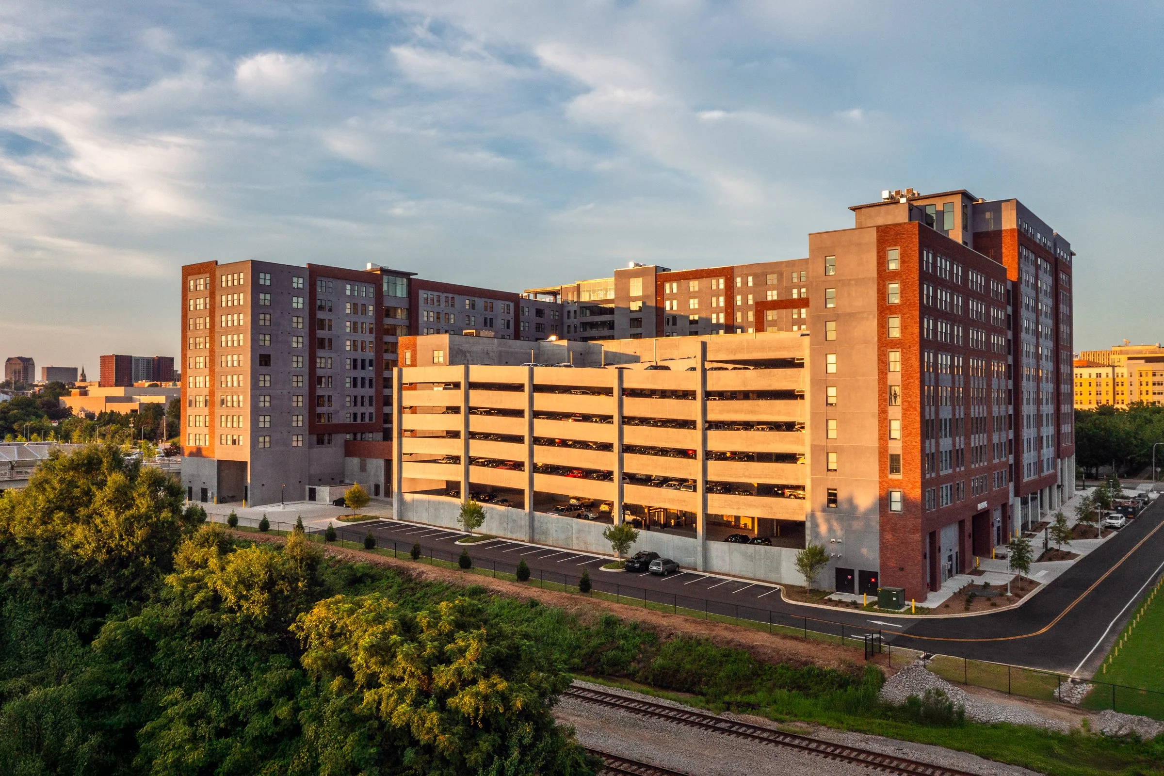 Architectural and lifestyle photography by Paul Lange of Lange Photo Studio, showcasing Gateway 737, a 940-bed student housing community near the University of South Carolina. The series captures the building's modern design, vibrant communal spaces,