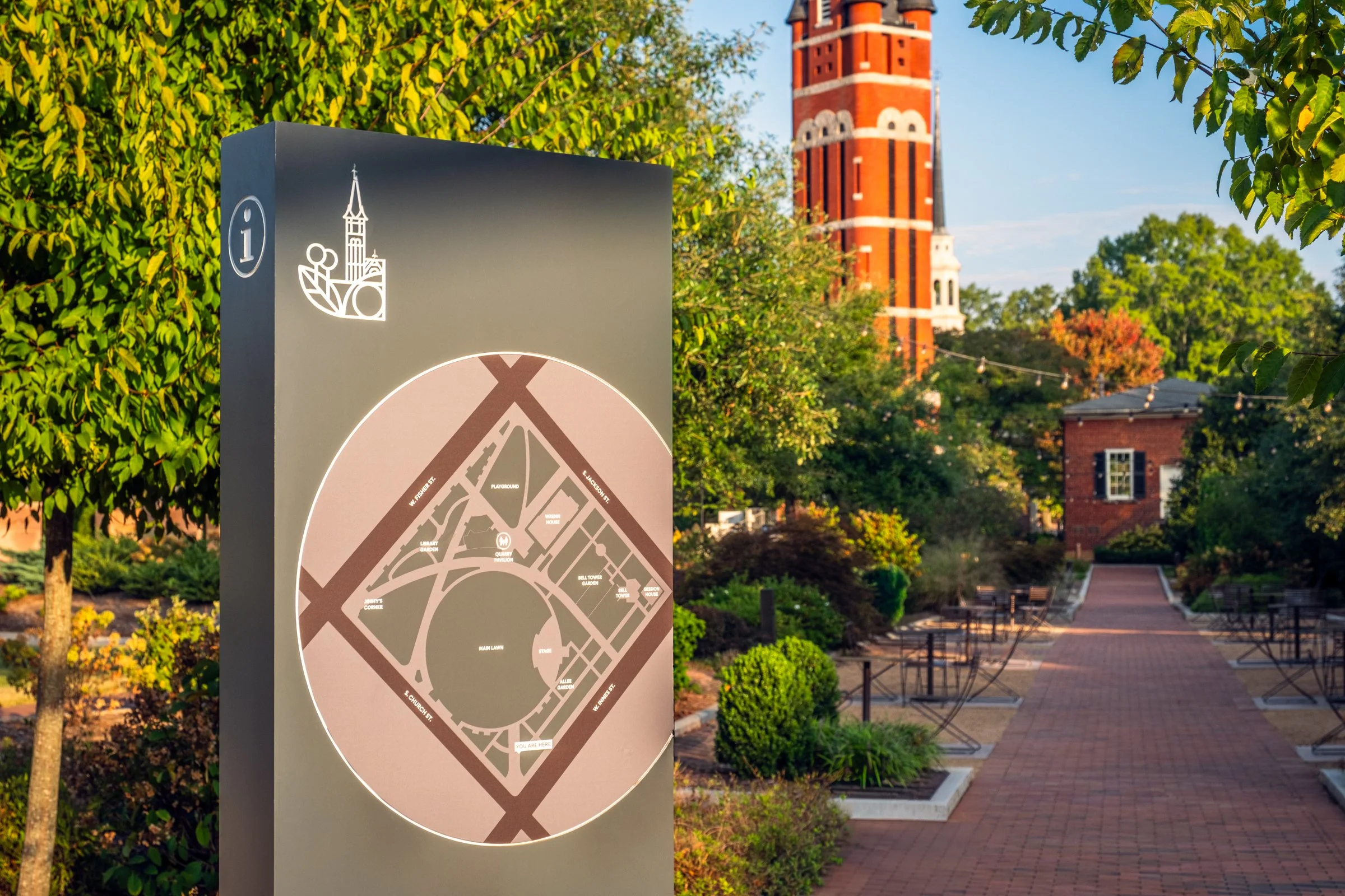 Belltower Green in Salisbury, NC highlighting its modern architecture, public use, and urban setting. Created by Lange Photo Studio.