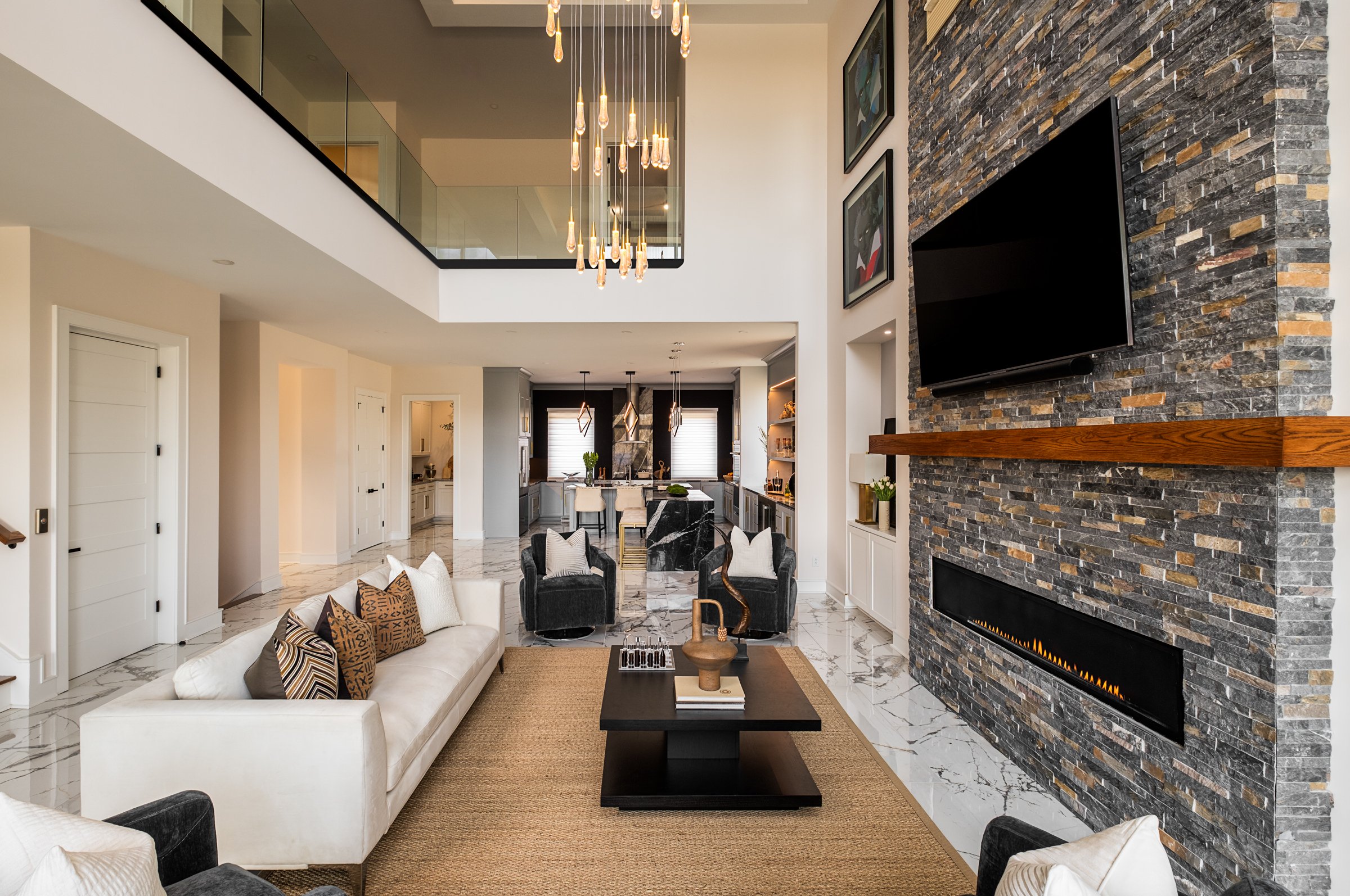 Architectural and interior photography of a customized lakefront home, highlighting design detail, atmosphere, infinity pool, and craftsmanship.