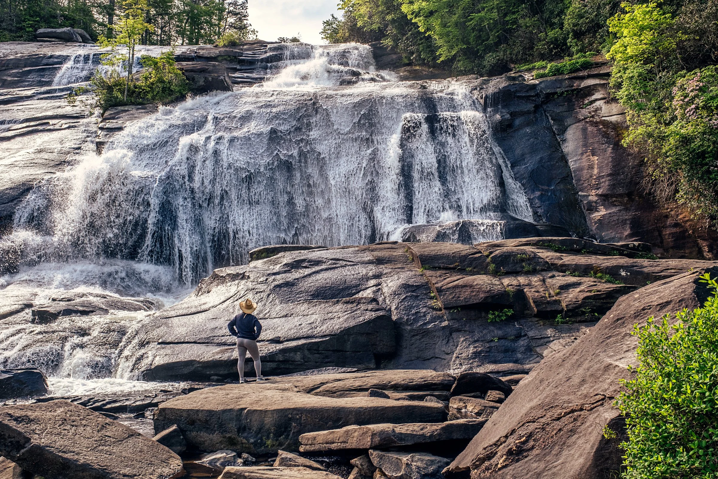 Hooker Falls and High Falls, two waterfalls in DuPont State Forest near Asheville, North Carolina. Photographed by Lange Photo Studio. 