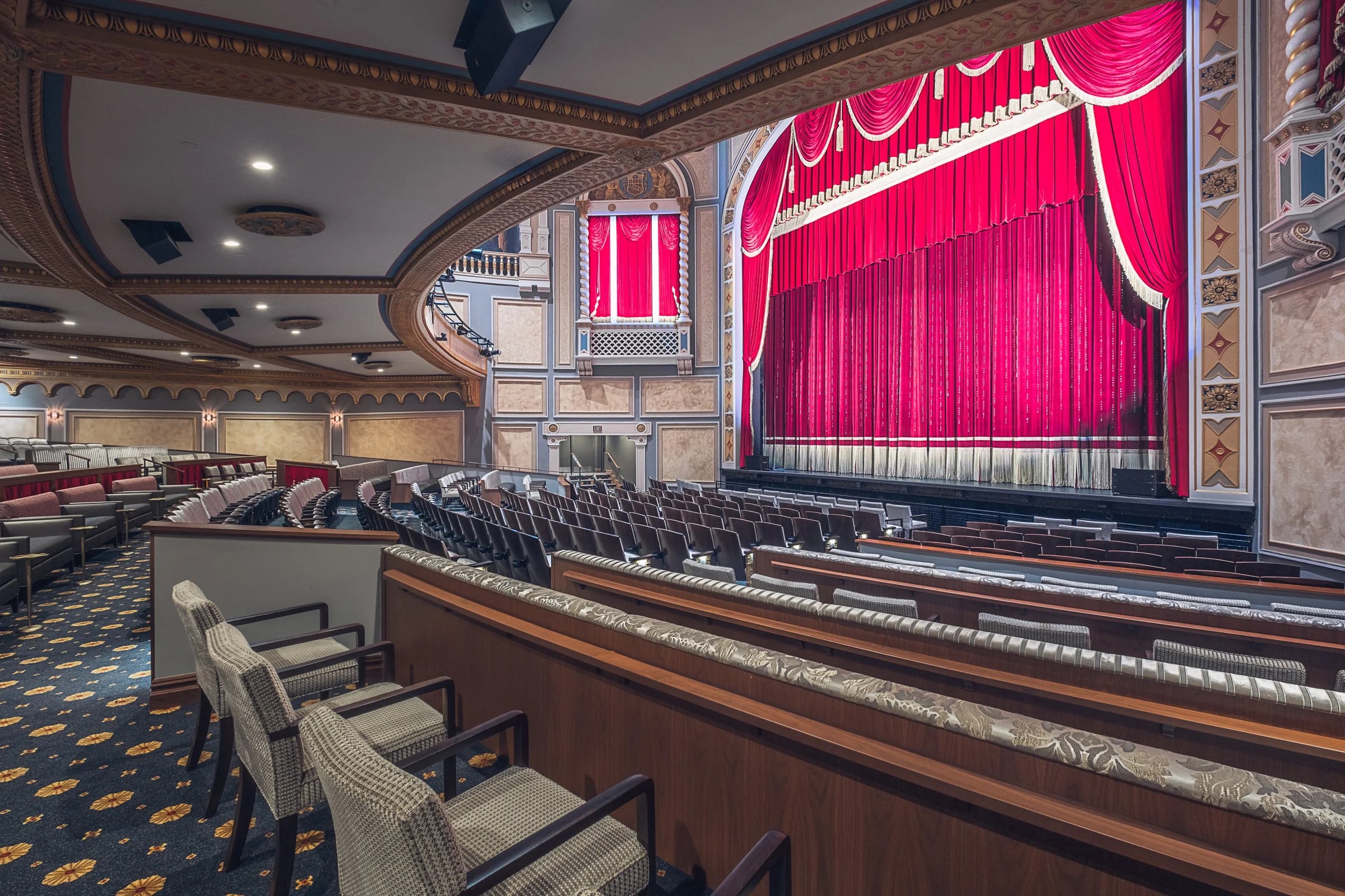 Architectural photography of Carolina Theatre in Charlotte, historic façade restored to 1927 glory with modern preservation.