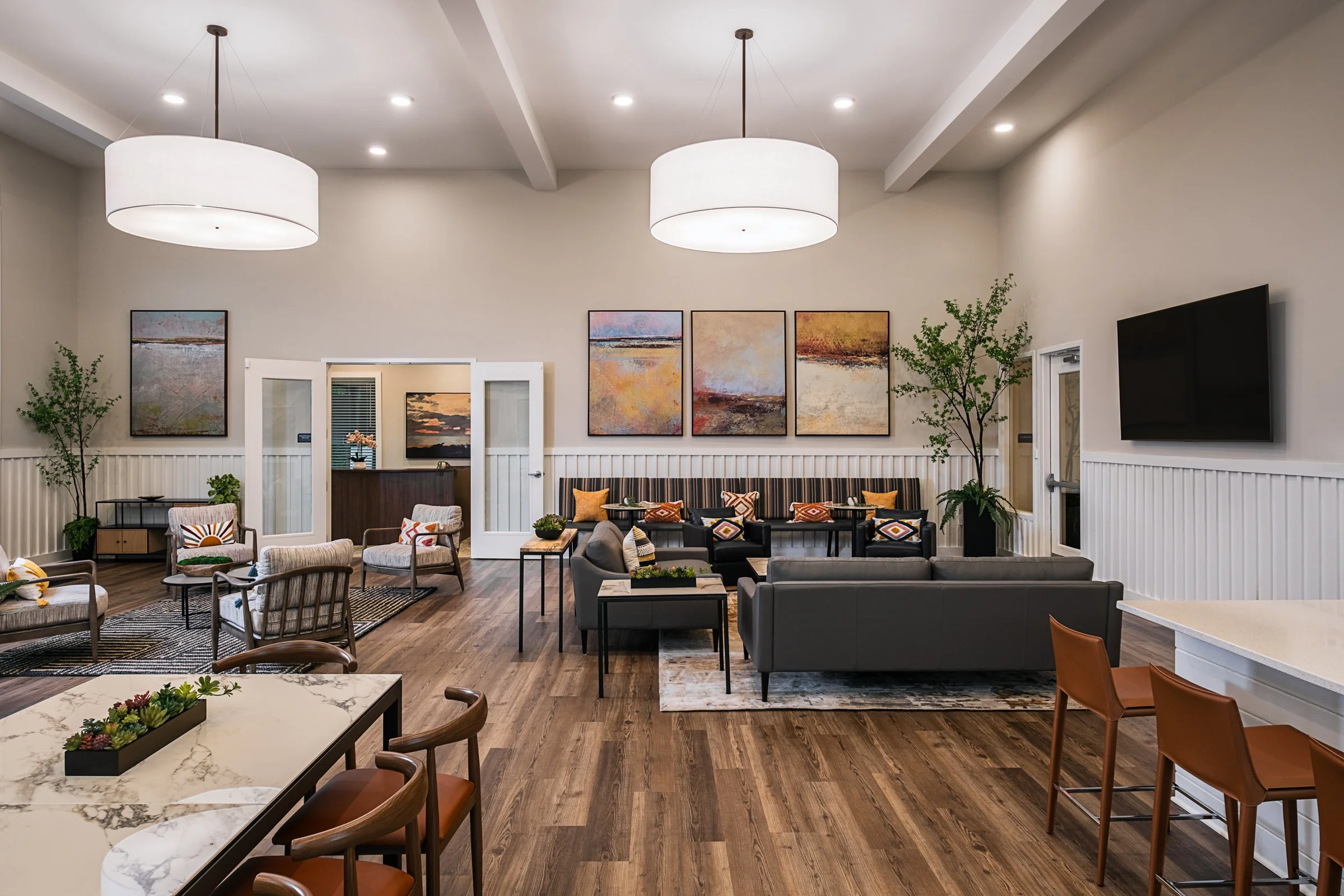 Architectural photography by Paul Lange of Lange Photo Studio, showcasing Helios Apartments in Richmond, VA. The series captures the building's modern design, vibrant communal spaces, rooftop lounge, resort-style pool, highlighting the dynamic living