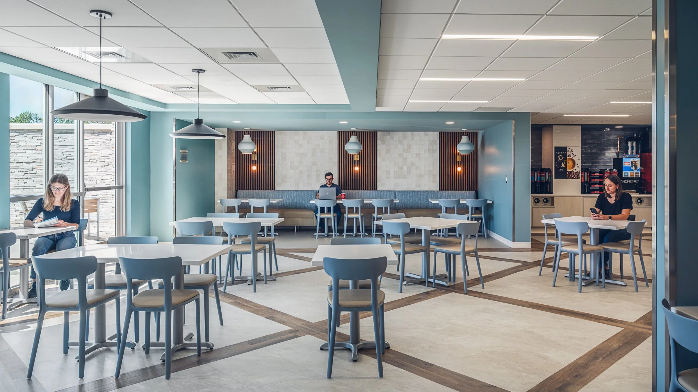 Interior view at UNC Health Caldwell, highlighting modern design, function, and staff dining area.