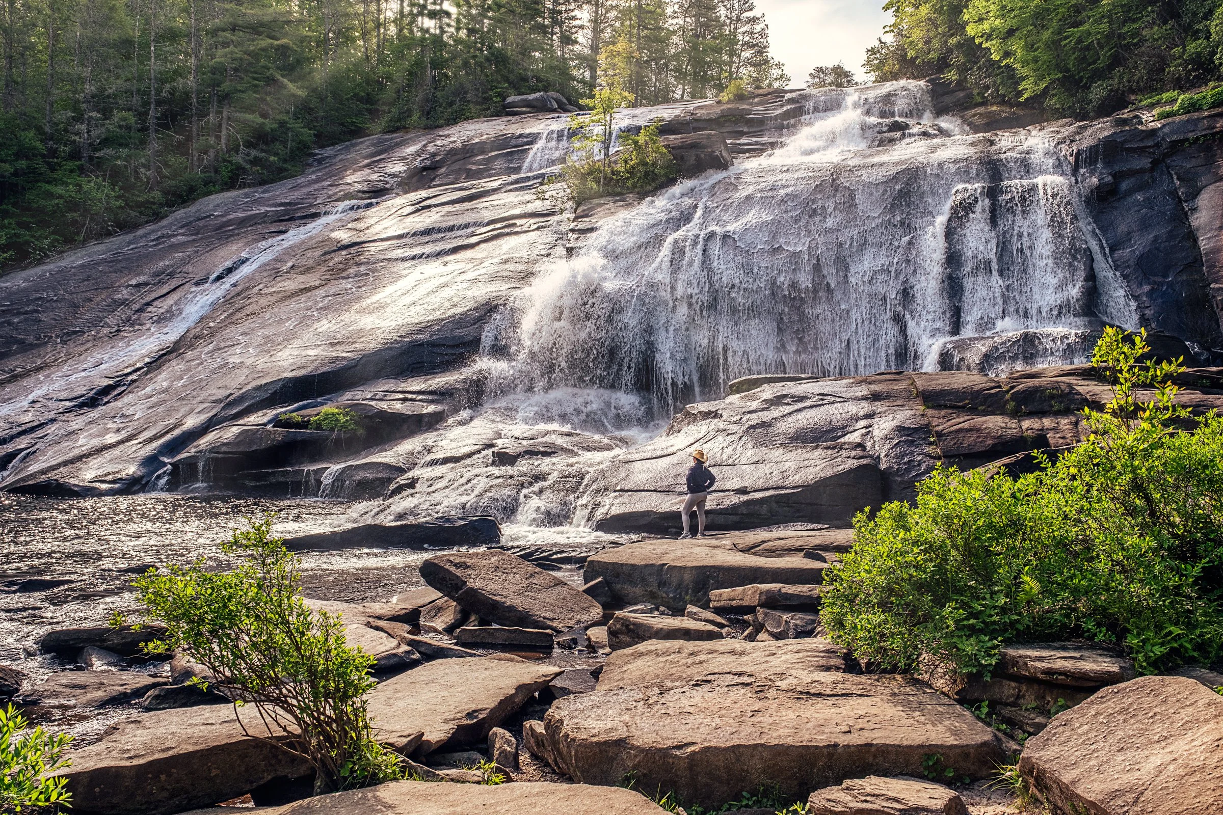 Hooker Falls and High Falls, two waterfalls in DuPont State Forest near Asheville, North Carolina. Photographed by Lange Photo Studio. 