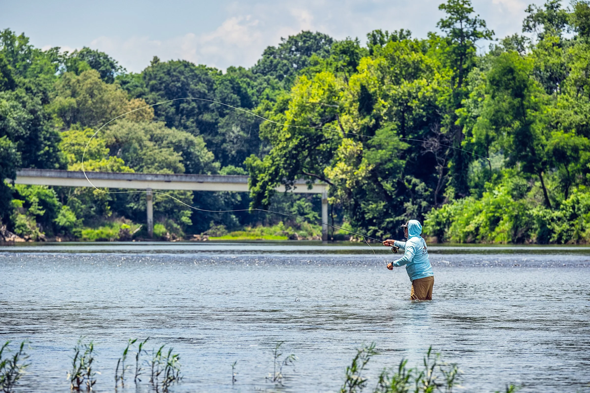 Guided fly fishing trip with Asheville Fly Fishing Company on a foggy river near Asheville, North Carolina. Photographed by Lange Photo Studio.