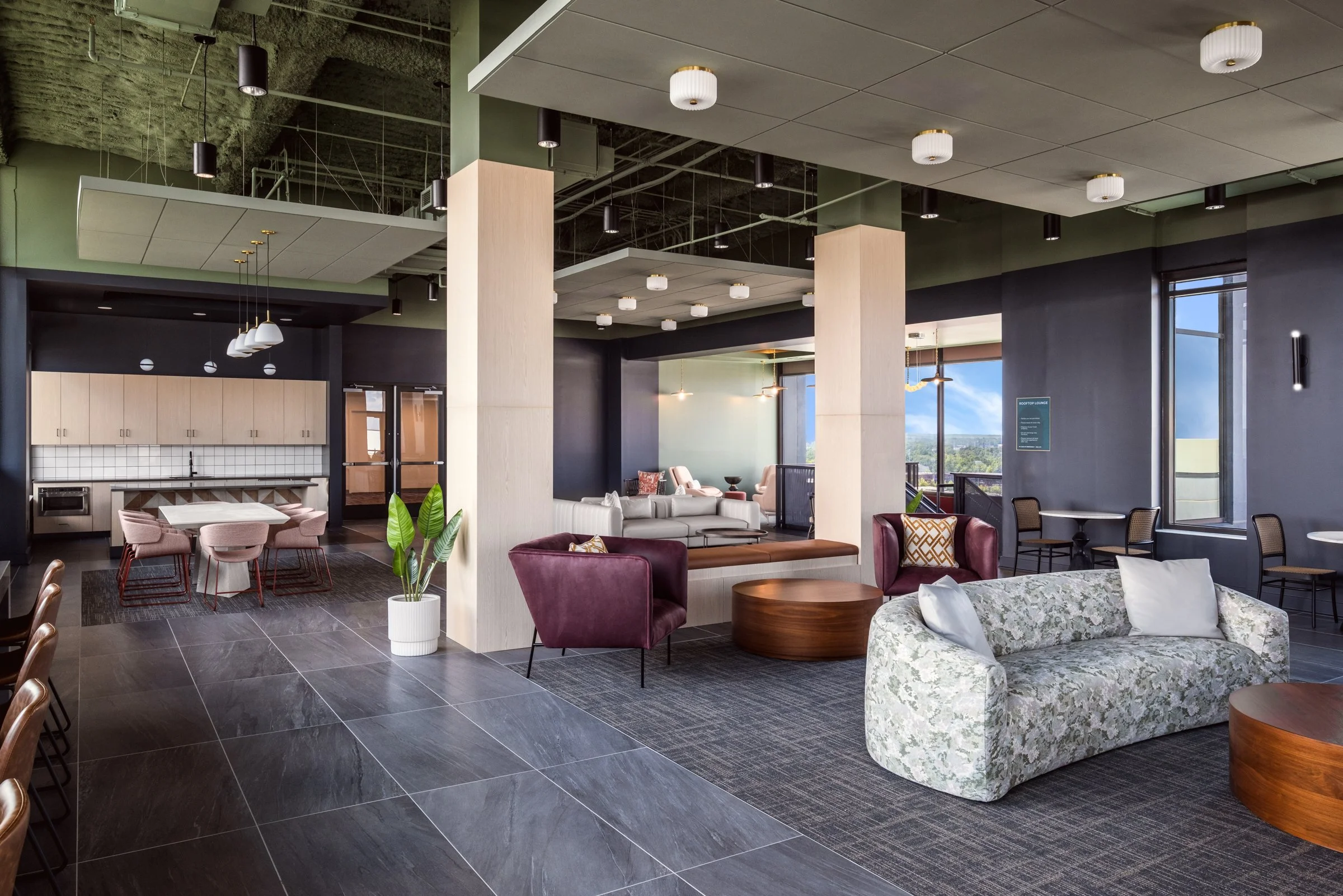 Architectural and lifestyle photography by Paul Lange of Lange Photo Studio, showcasing Gateway 737, a 940-bed student housing community near the University of South Carolina. The series captures the building's modern design, vibrant communal spaces,