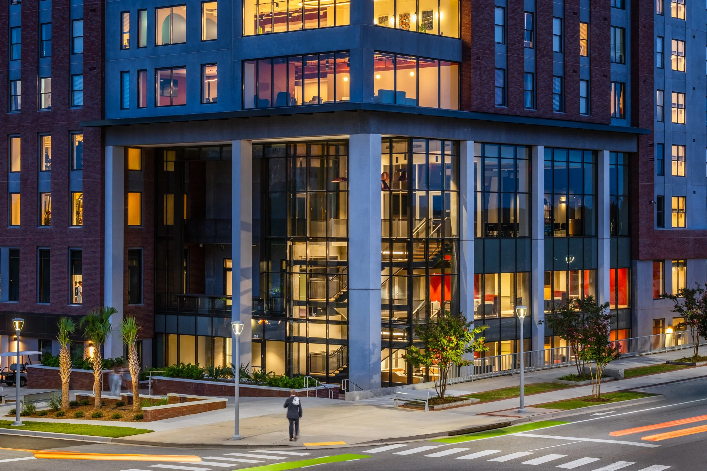 Architectural and lifestyle photography by Paul Lange of Lange Photo Studio, showcasing Gateway 737, a 940-bed student housing community near the University of South Carolina. The series captures the building's modern design, vibrant communal spaces,