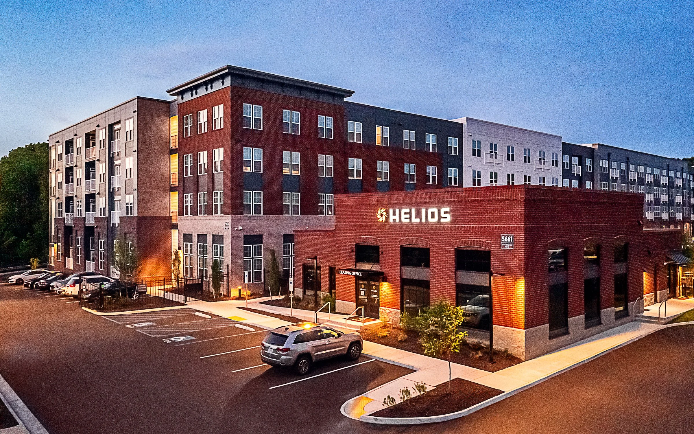 Architectural photography by Paul Lange of Lange Photo Studio, showcasing Helios Apartments in Richmond, VA. The series captures the building's modern design, vibrant communal spaces, rooftop lounge, resort-style pool, highlighting the dynamic living