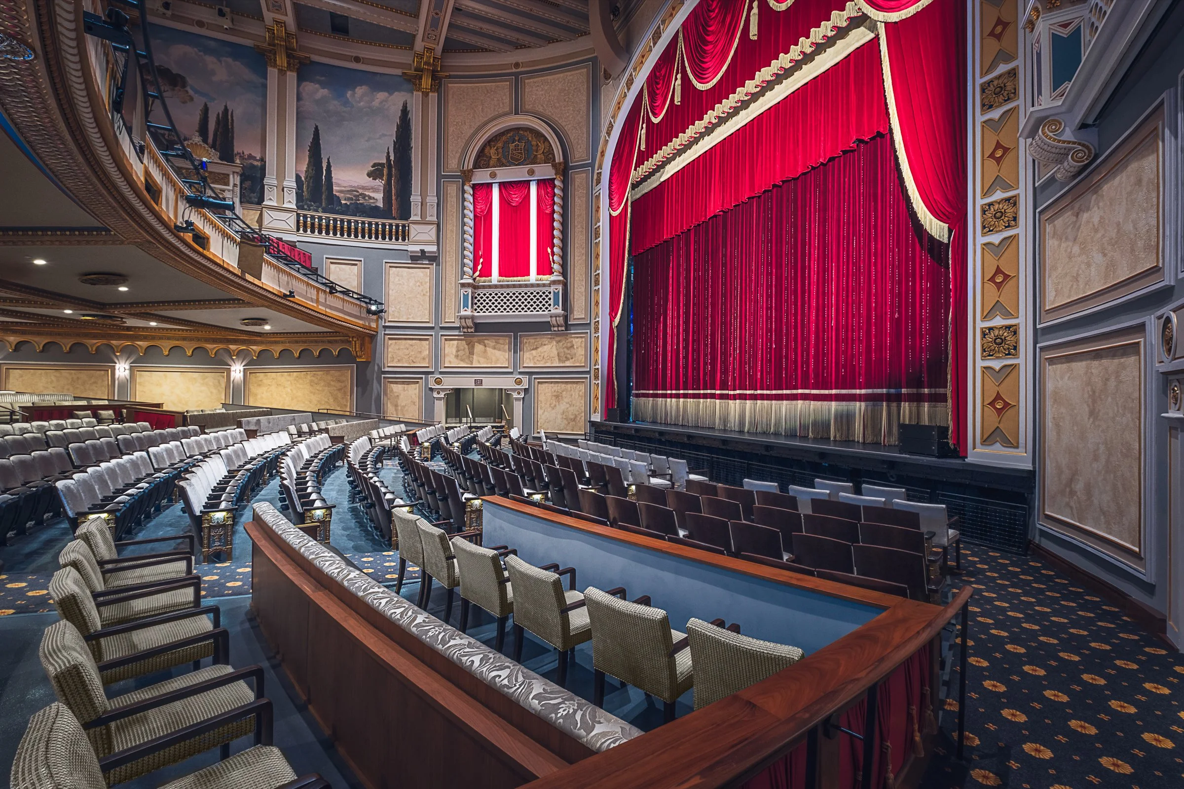 Architectural photography of Carolina Theatre in Charlotte, historic façade restored to 1927 glory with modern preservation.
