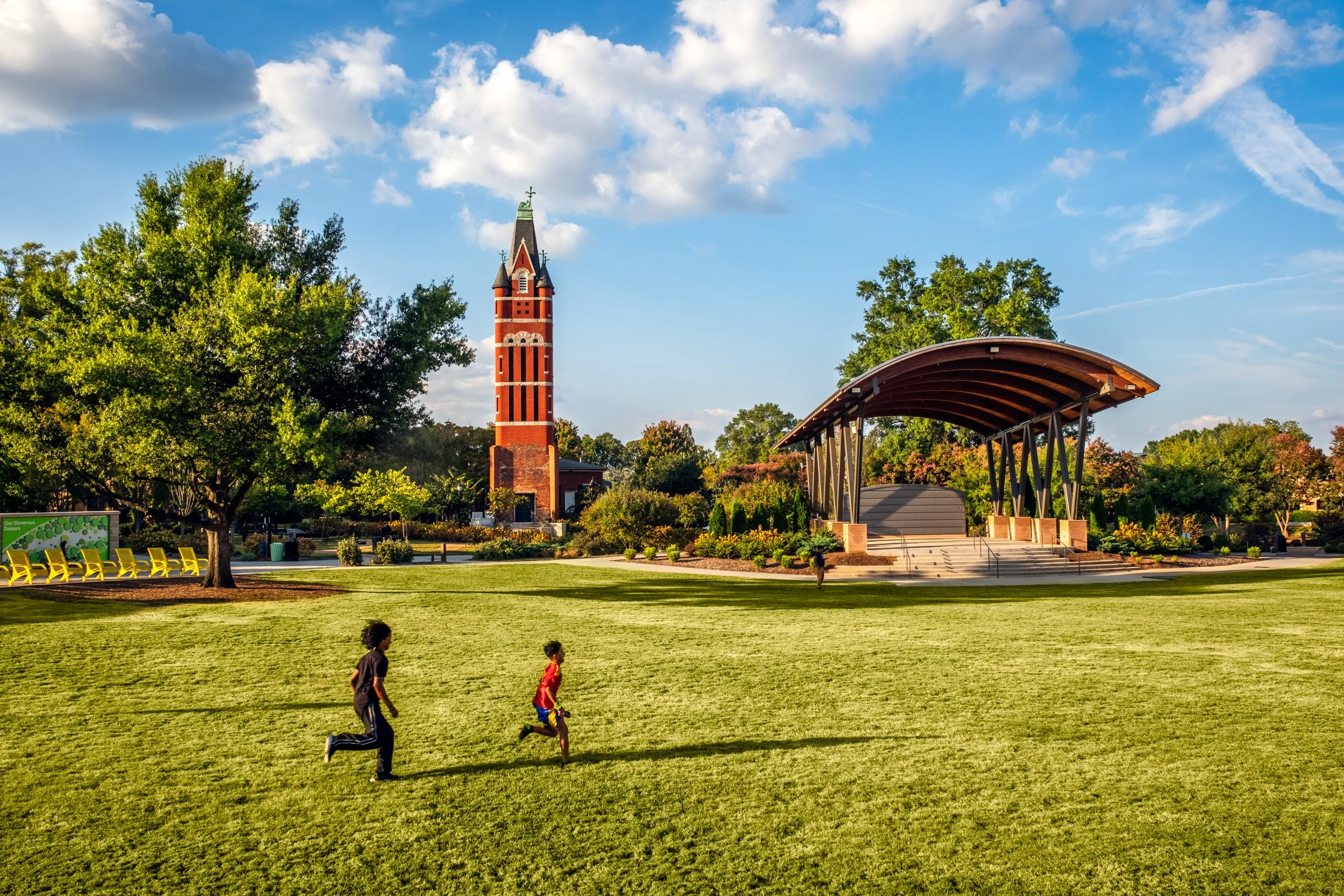 Belltower Green in Salisbury, NC highlighting its modern architecture, public use, and urban setting. Created by Lange Photo Studio.