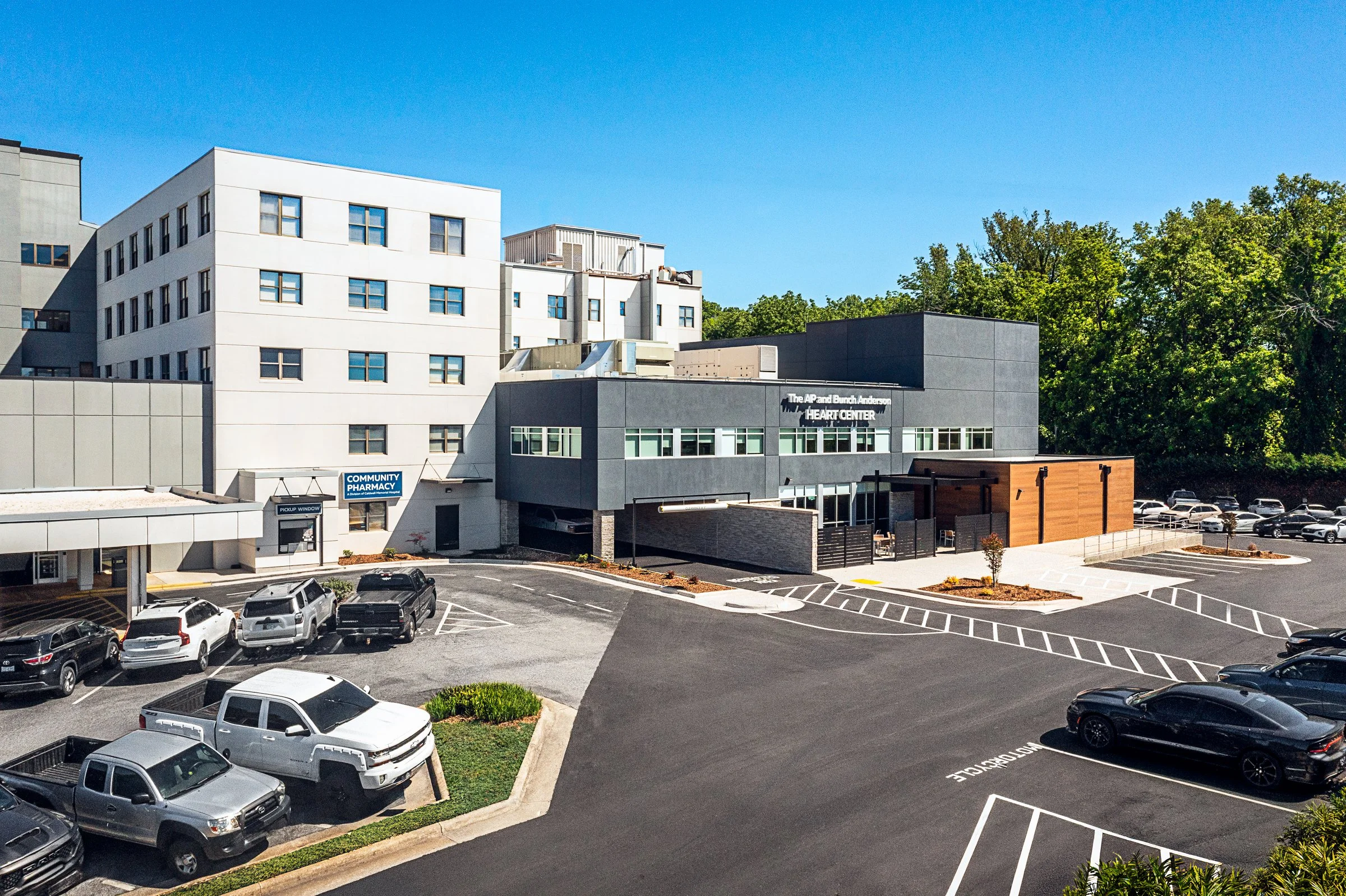 Exterior view at UNC Health Caldwell highlighting modern design.  