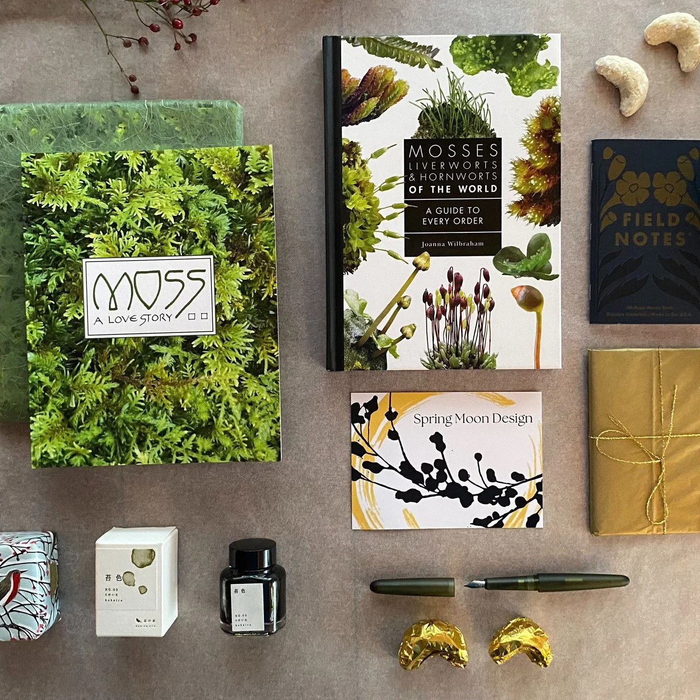 🦠 A moss lover&rsquo;s bundle:

Books, ink, small comforts, winter.

Only one exists.

🎁 To purchase, see link in bio.

#springmoondesign #moss #holidaygifts #slowmade #objectsofbeauty