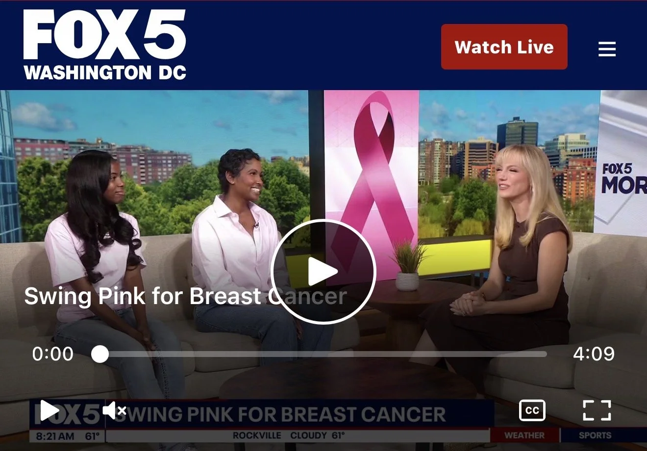 SoKellie Holdings founder Kellie Tyler featured on FOX 5b DC discussing Swing Pink, a breast cancer awareness event.