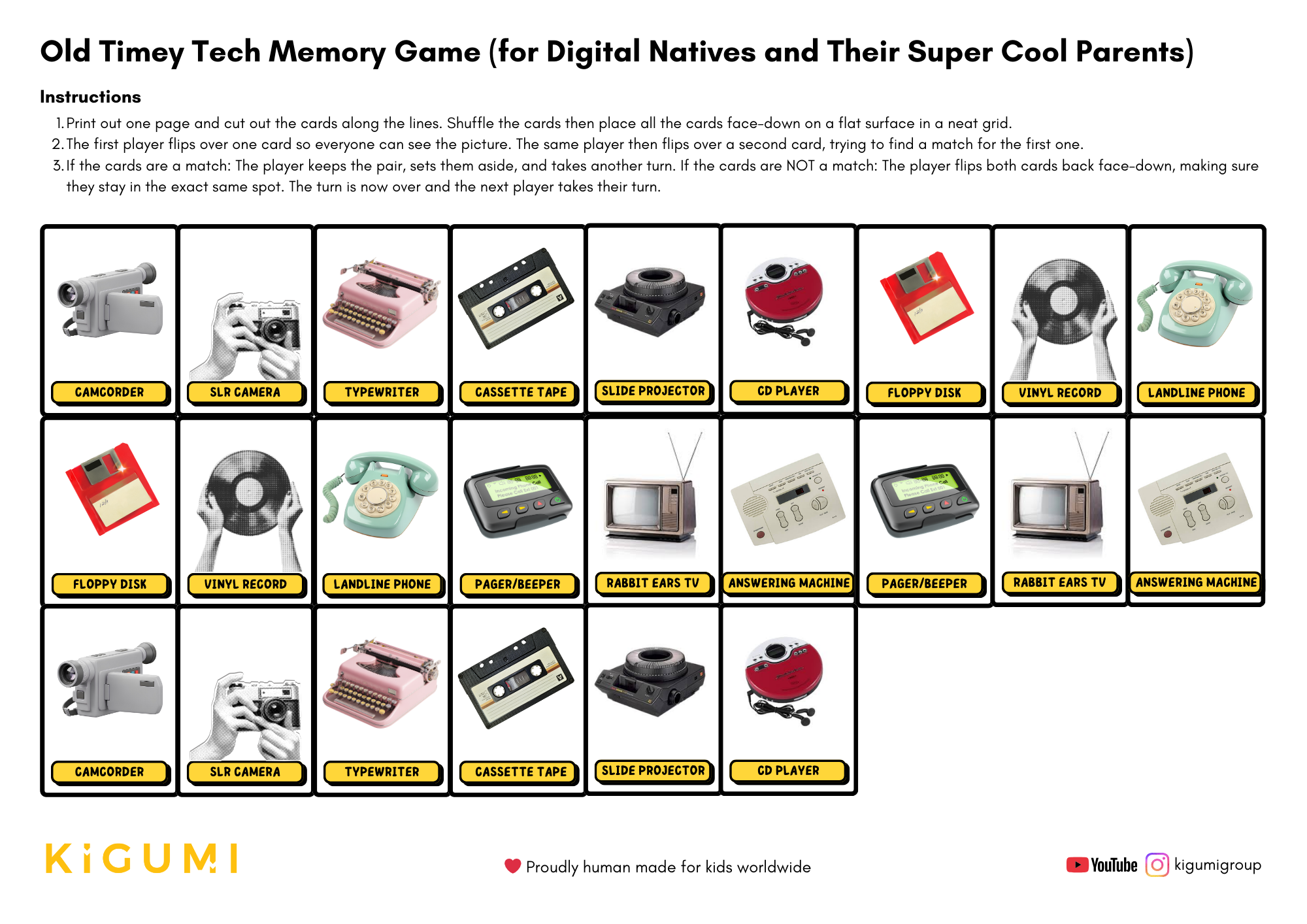 Free Family Game: “Memory” with Old-School Tech Devices