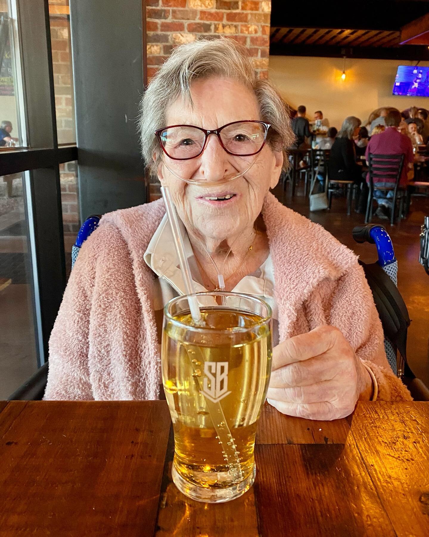 It&rsquo;s been exactly a month since grandma last went out. There is no better place to celebrate than @steelbenderbrewyard 🍻can we get her face on hospice brochures?!?