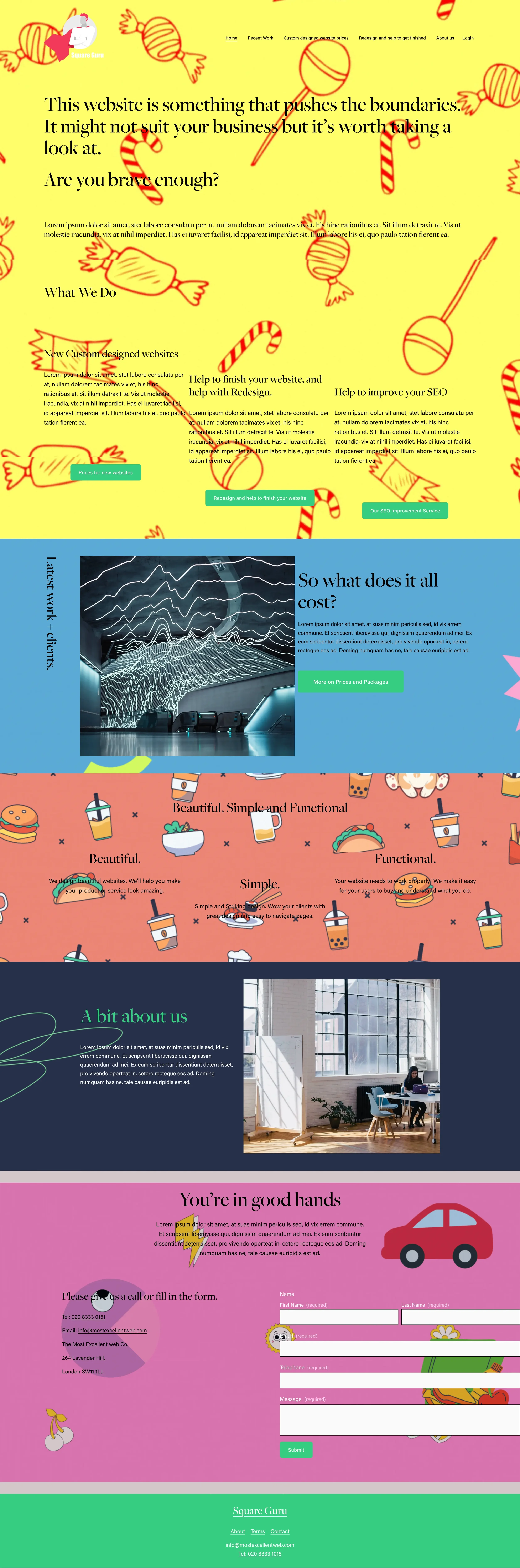 The Bonkers - Squarespace website template for a strong brand. This radical design uses animated backgrounds .