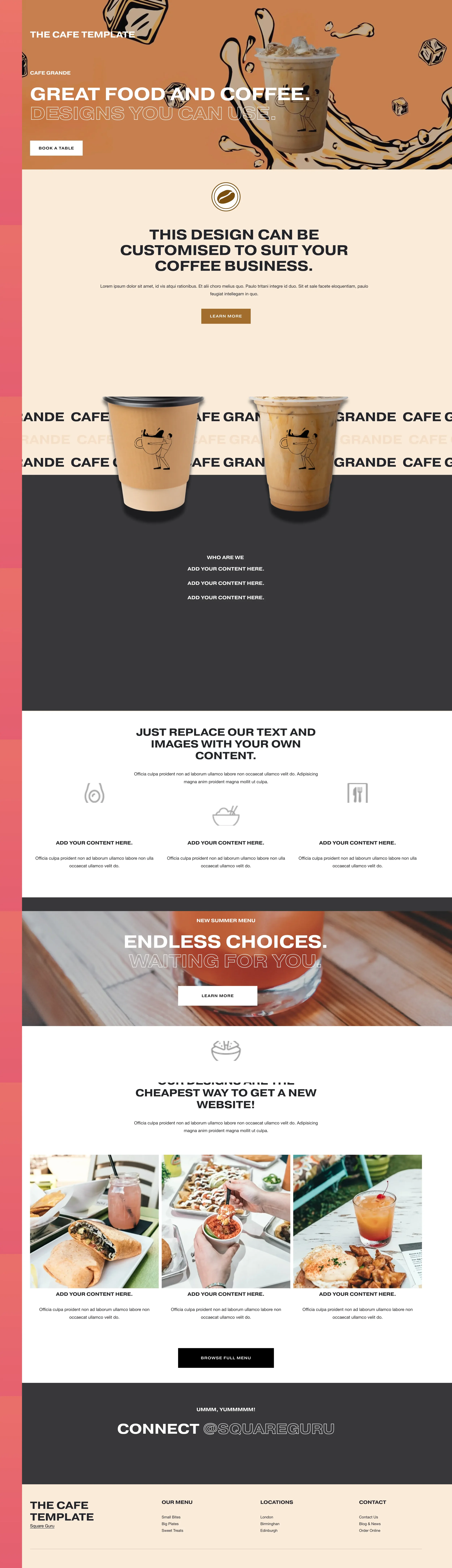 The Cafe - Squarespace website template for a sophisticated food, coffee, restaurant  or hospitality business.
