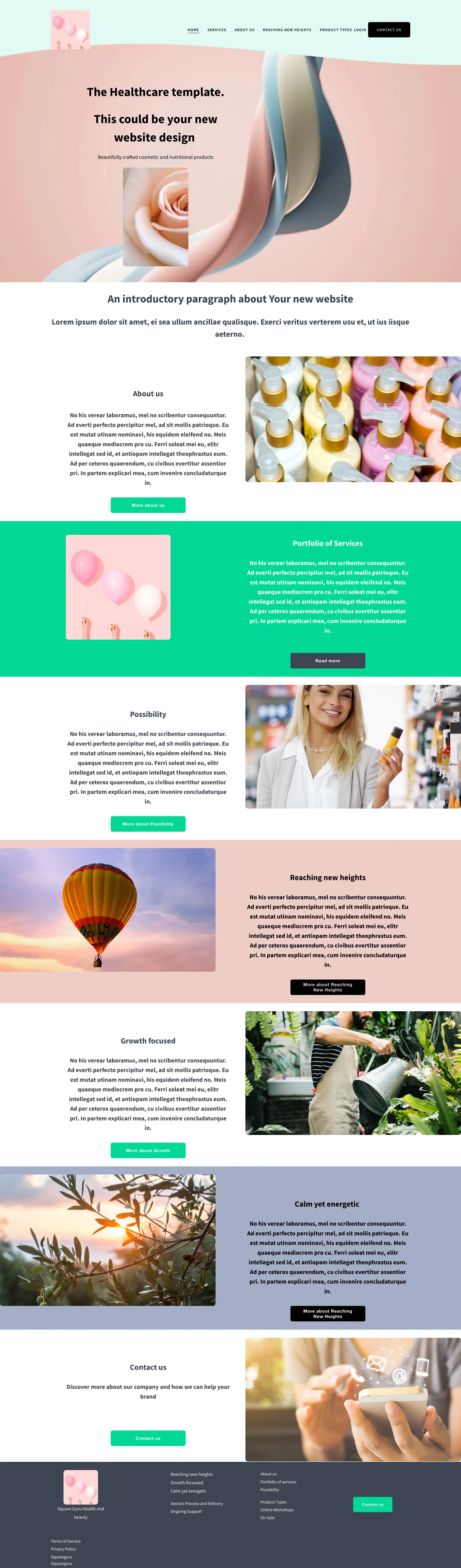 The Healthcare - Squarespace website template for a healthcare business, spa, wellness or a business that has strong branding.
