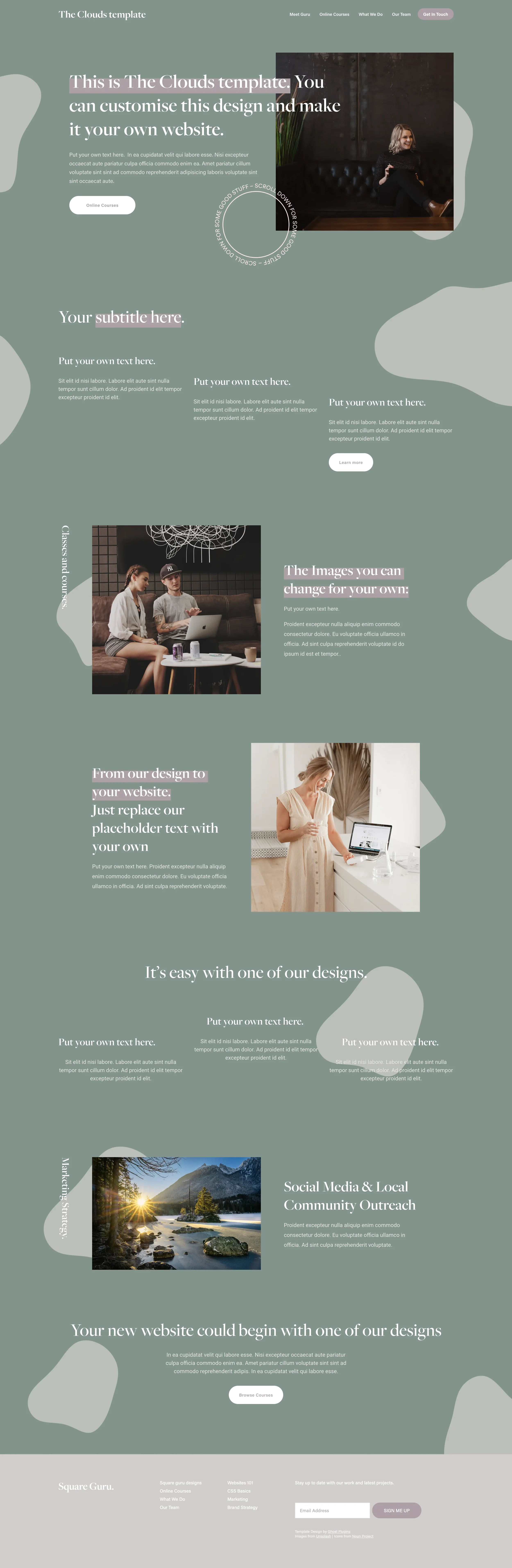 The Clouds - Squarespace website template for a Coach or Therapist. A stylish scrolling design for any business.