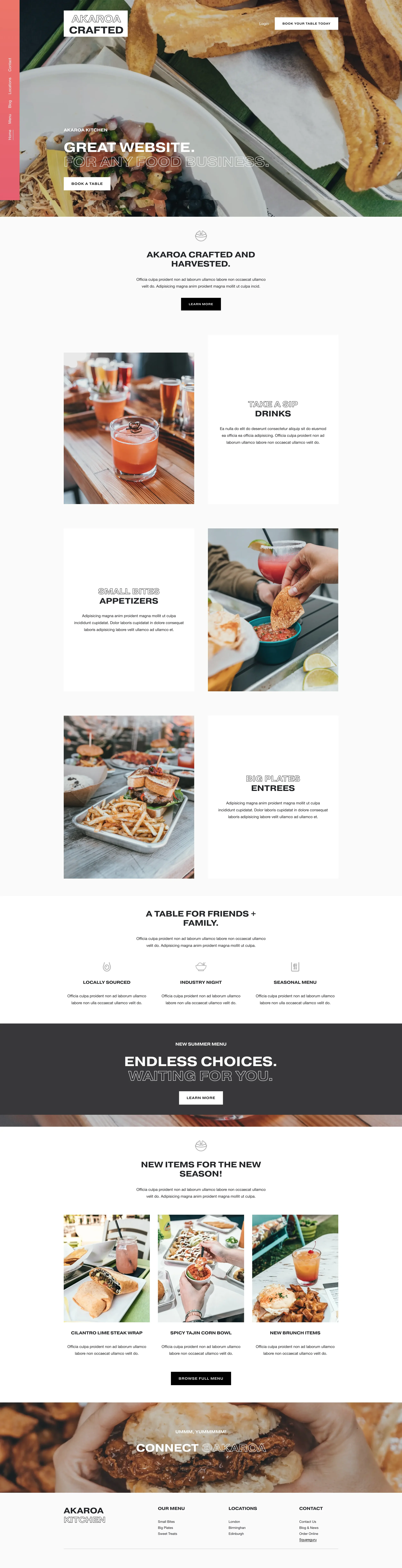 The Hospitality - Squarespace website template for a restaurant, coffee shop, food or hospitality business that needs good mobile design.