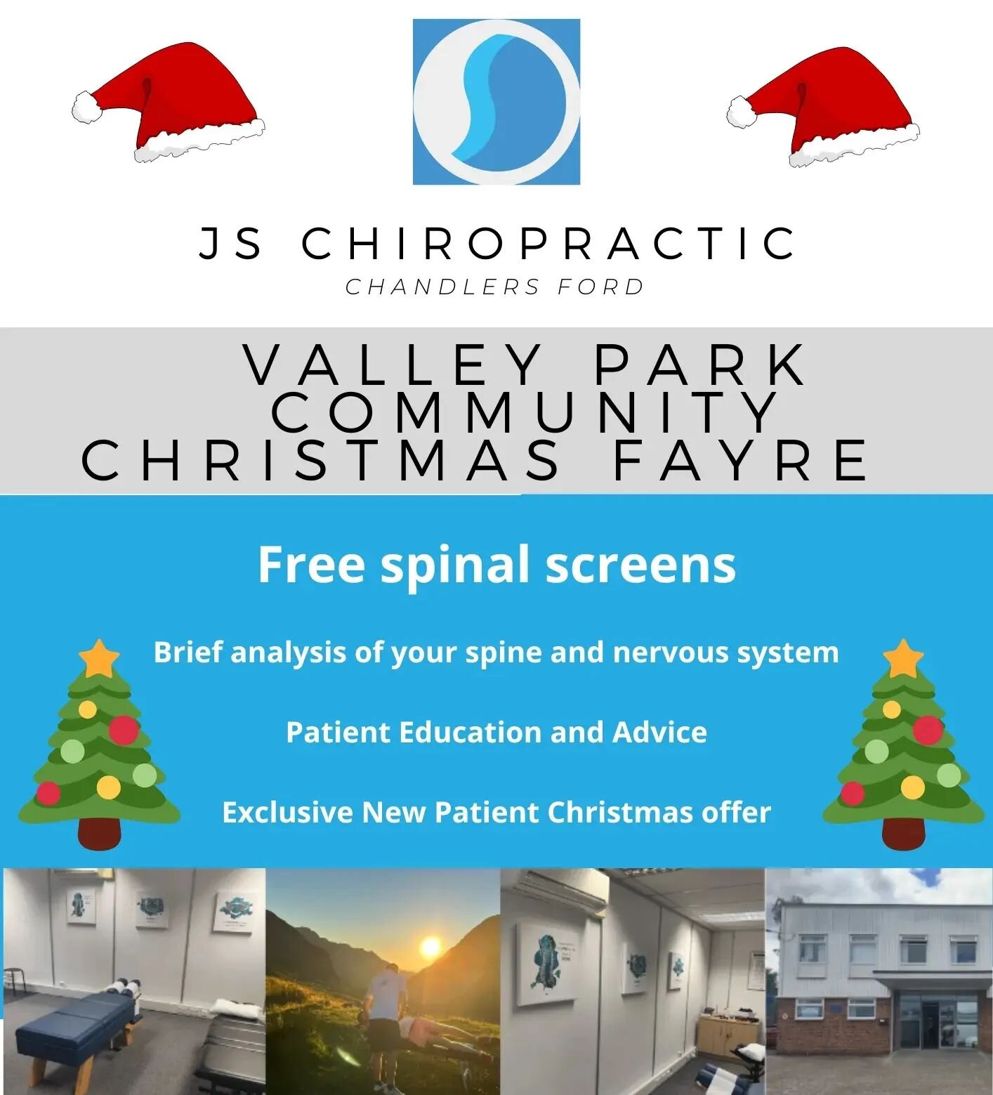 Come on down on Sunday the 4th of December to to the Valley Park Community Christmas Fayre

We will be there providing Free spinal Screens, education and advice to the local community.

🎄 Mini medical history 

🎄Mini Chiropractic exam 

🎄 Report o