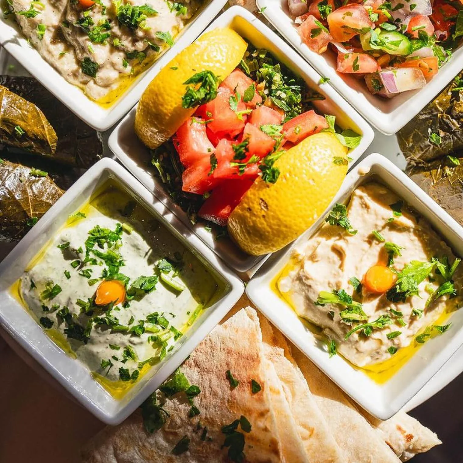 Platter of dips and pita