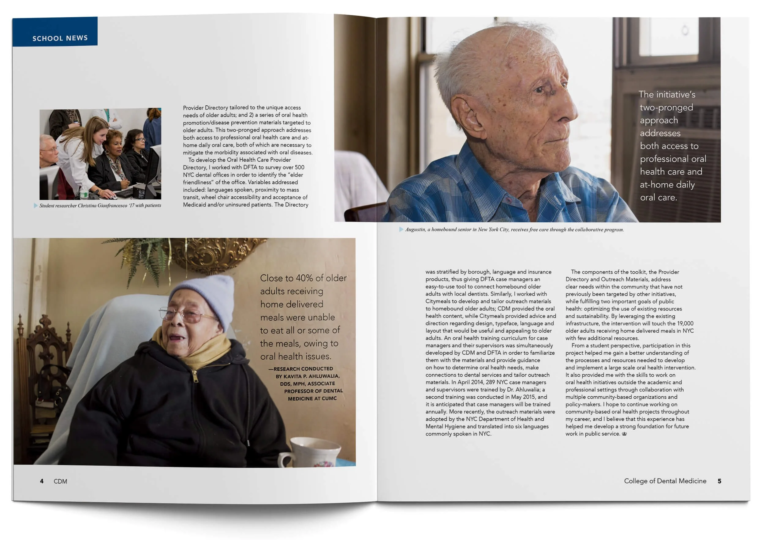 Feature article spread about elderly services