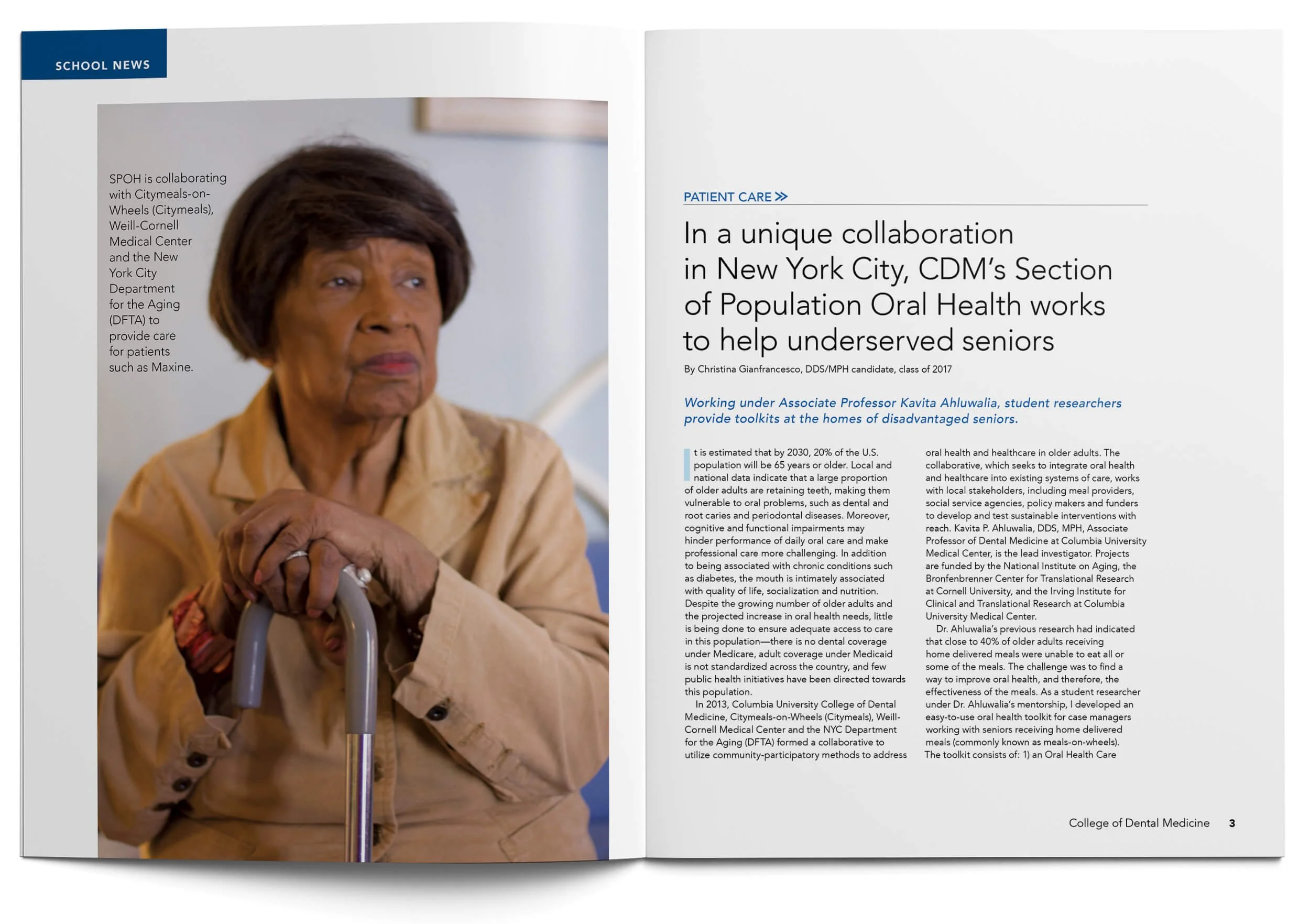 Feature article spread about elderly services