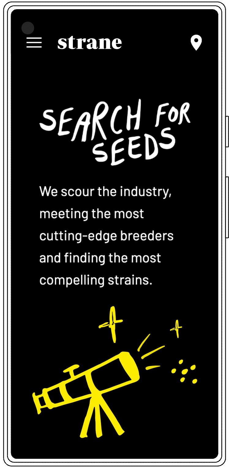 "search for seeds" section shown on a black screen with a yellow telescope illustration twinkling