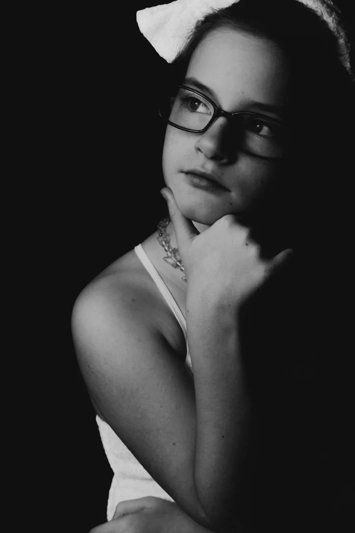 children fine art black white girl looking off in the distance