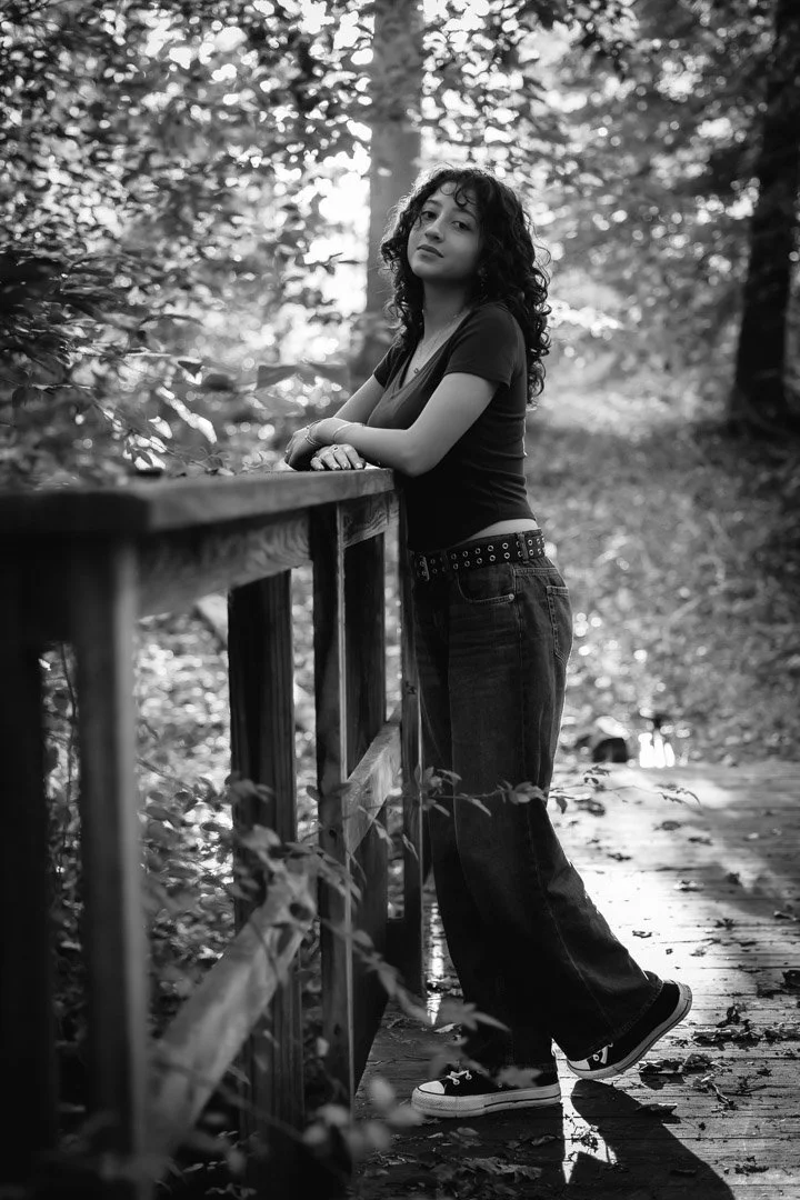 On location natural light senior portraits full body back lighting