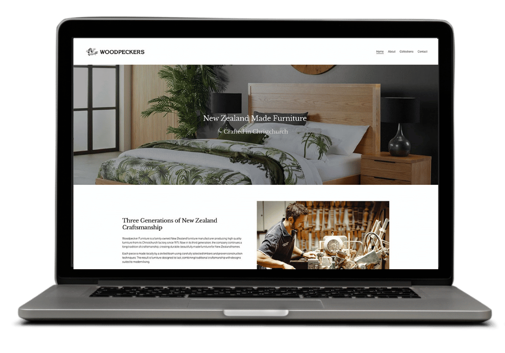 Woodpecker furniture website on laptop