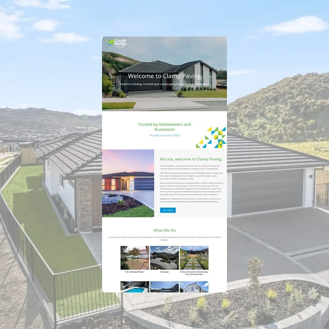 👋 Say hello to the new Clamp Paving website

One of Wellington&rsquo;s leading paving and landscaping companies now has a website to match their reputation. This was a big build with a strong focus on showcasing their portfolio of work across the re