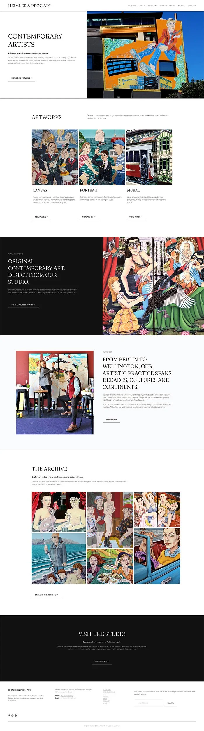 Homepage design for artist website