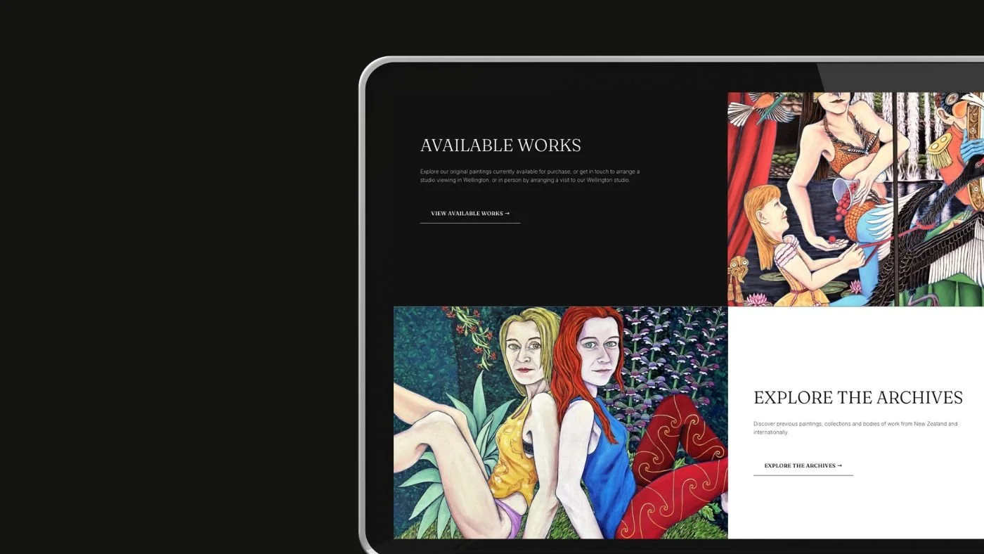 Black and white artist website on screen
