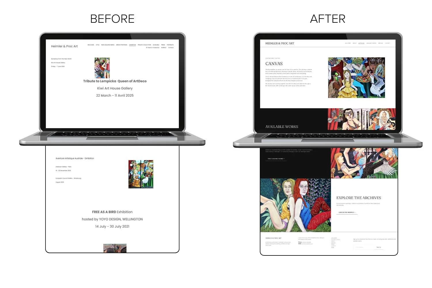 Heimler Proc artist website before and after canvas page