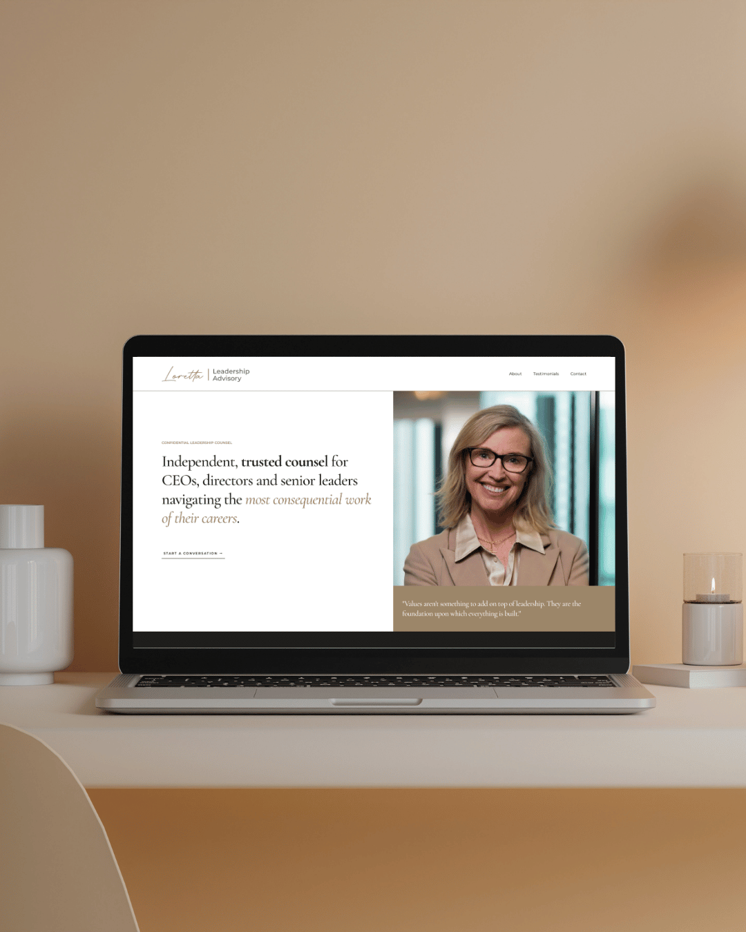 Loretta website on screen